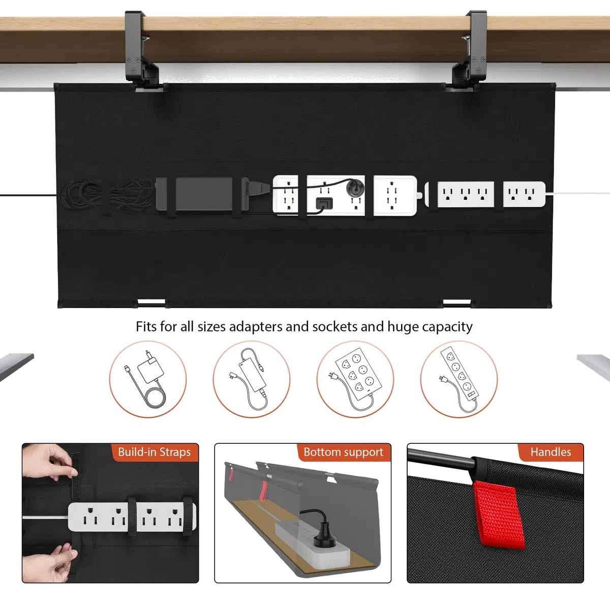 Univivi Unter dem Kabel Management Schreibtisch, 90cm Ohne Bohren Kabelkanal Schreibtisch Fexibel Oganizer, Klemmen/Schraubmontage, Stabiles Wasserfestes Kabeltray für Büro und Zuhause