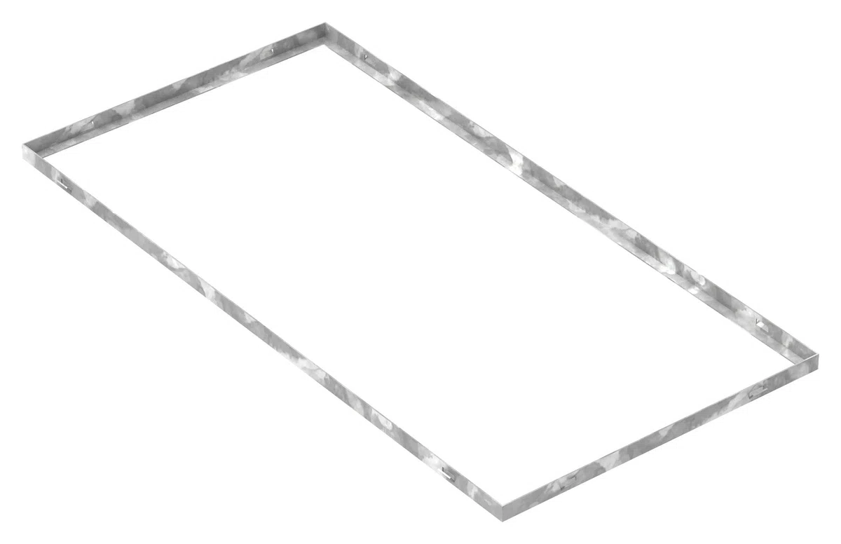 Fenau - Gitterrost-Zarge 500 x 1000 x 23 mm für Rosthöhe von 20 mm, verzinkt – mit Aussparung für Maueranker - Passend für Baunorm-Rost: Fenau 490 x 990 x 20 mm