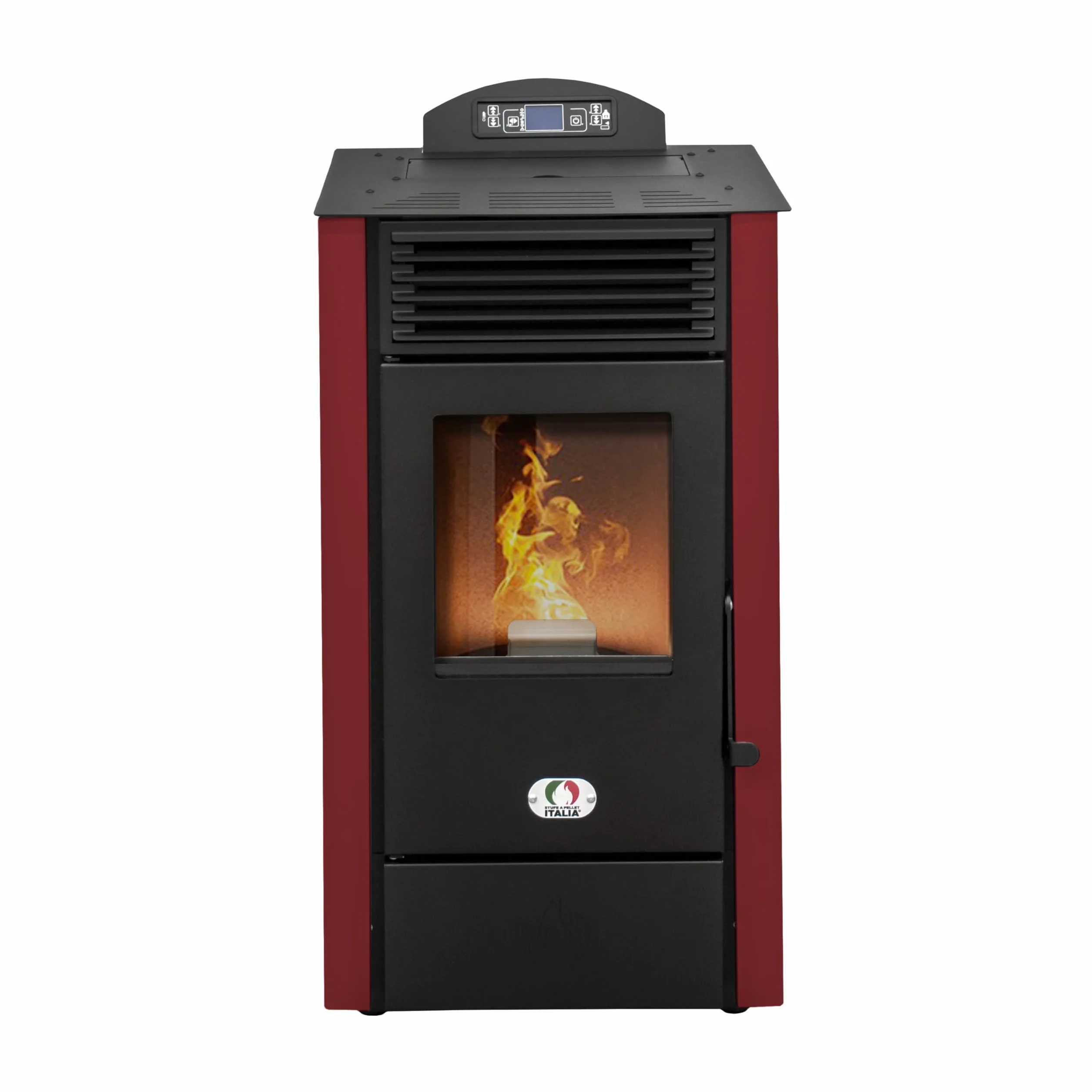STUFE A PELLET ITALIA California 8 KW WiFi | Pelletöfen Effizienz 91% Heizt 70m² Autonomie 20 Std. Programmierbar WiFi-Steuerung 5 Geschwindigkeiten und Kräfte Kompaktes Design 24 M Garantie Rot
