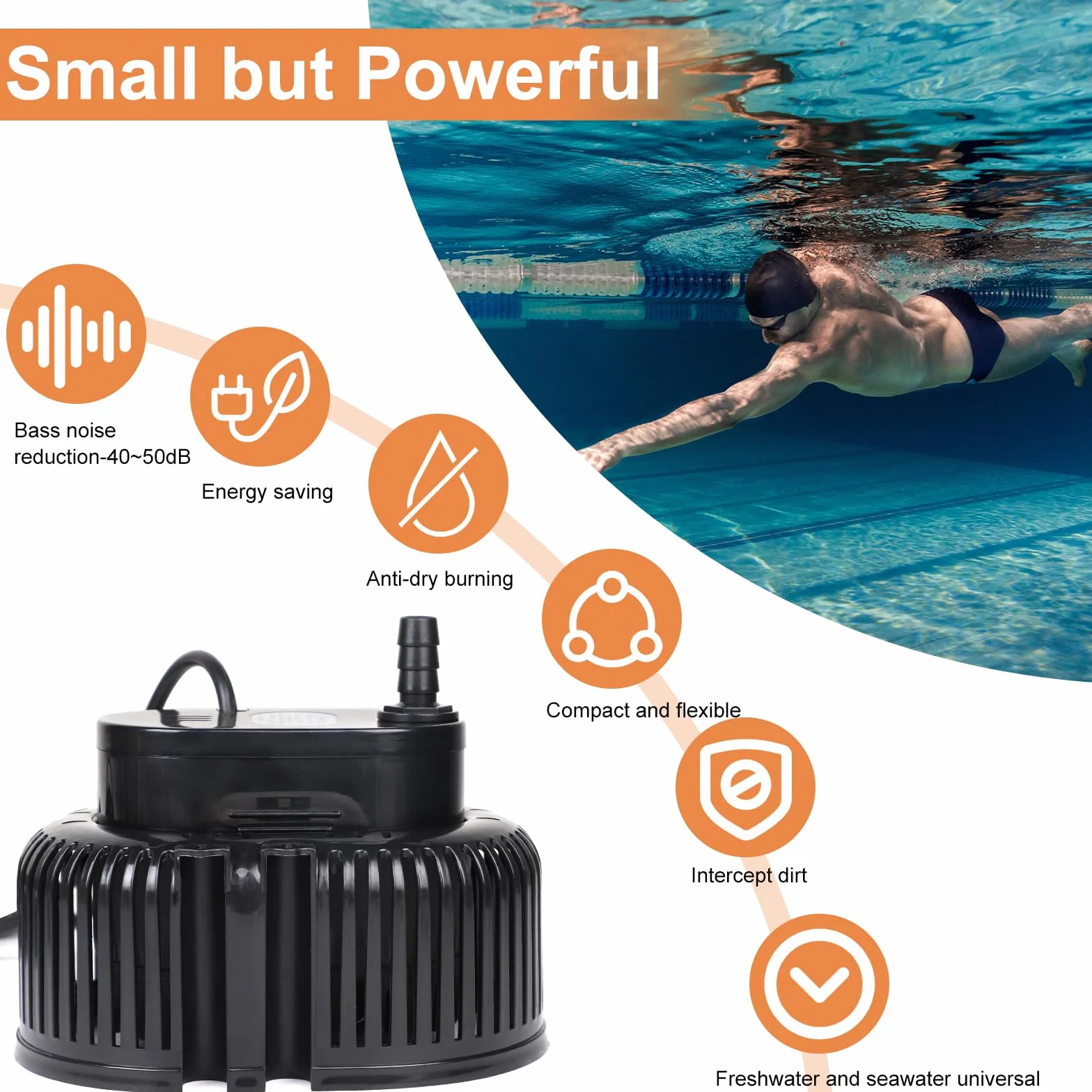 EFUTURETIME Schmutzwasserpumpe 75w Tauchpumpe 2500 L/H, Abwasserpumpe kein Integriert Schwimmerschalter, Pumpe mit 7,2M Kabel, 3 Verschiedene Adapter, 5M Schlauch, 2 Schellen (Schwarz)