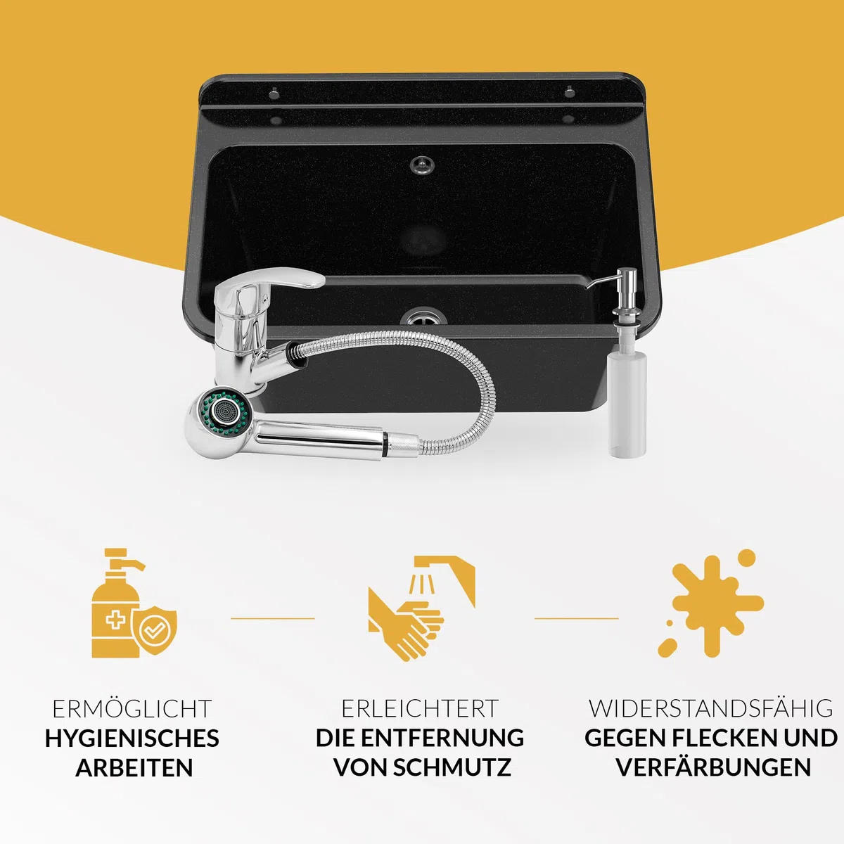 Granitan Ausgussbecken für Garage Keller Werkstatt - Universal Waschtrog mit Siphon - Waschbecken Wandmontage aus Polypropylen - 61x41x30 cm (Weiß + BETA Waschtischbatterie)