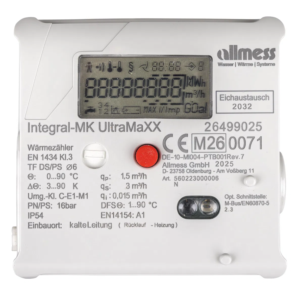 Wärmezähler Allmess Integral-MK UltraMaxx Qn 1,5 Eichung 2026 geeicht bis 2032 mit Silikonfett - Tube 6 Gramm