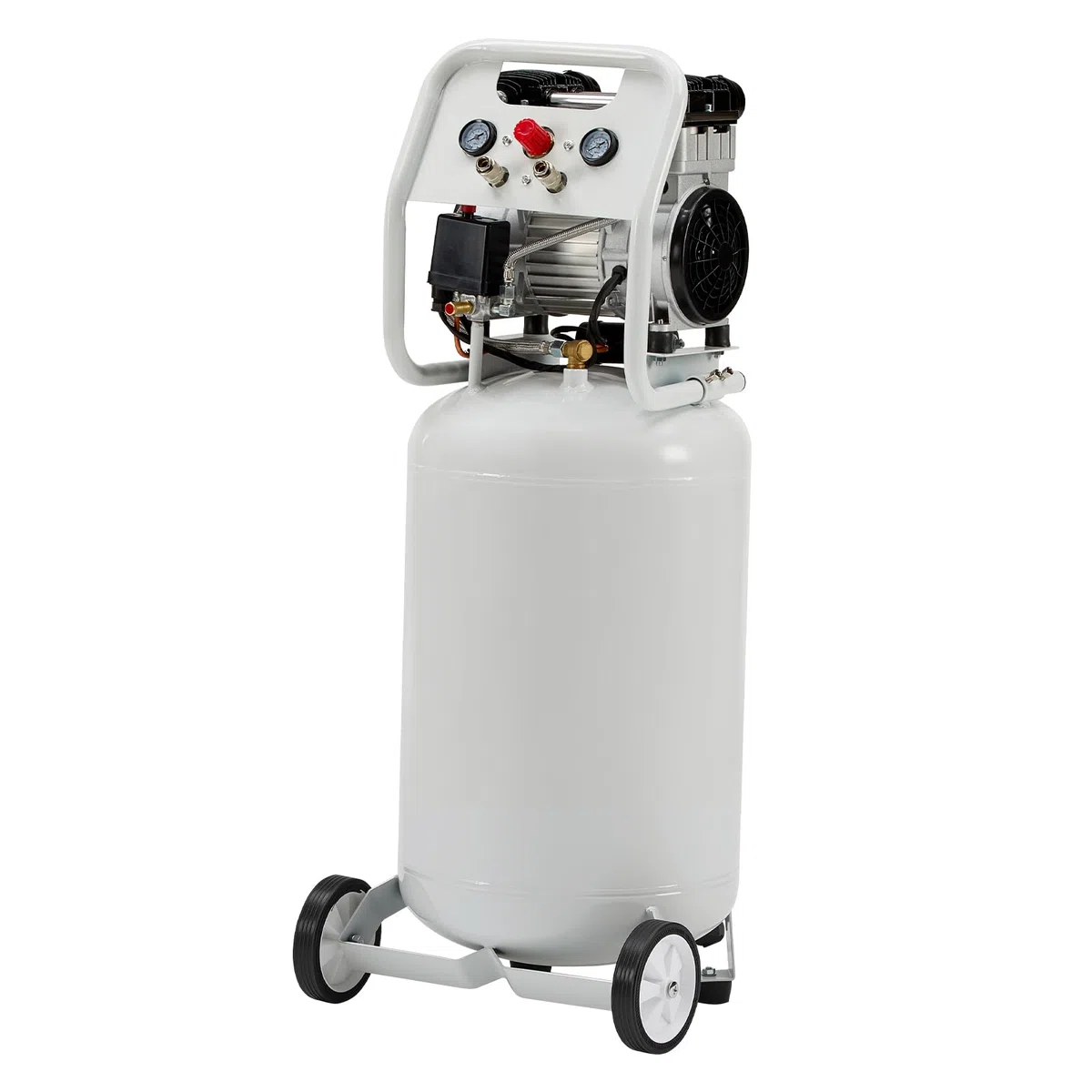 LUXOAK Vertikaler Luftkompressor 75L, 8 Bar 1340W / 1.8 PS, Ölfreier Doppelzylinder Flüsterkompressor mit Rädern – Leise & mobil für Werkstatt und Garage