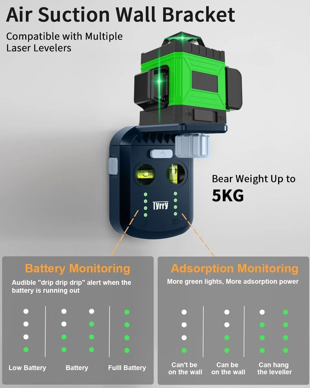 4-in-1 Laser Wasserwaage mit Kreuzwasserwaage, Bohrstaubfänger, Wandhalterung, Elektronischem Vakuum-Saugnapf, Nivellierwerkzeug Perfekt zum Aufhängen von Bildern, Malen und Heimrenovierungen