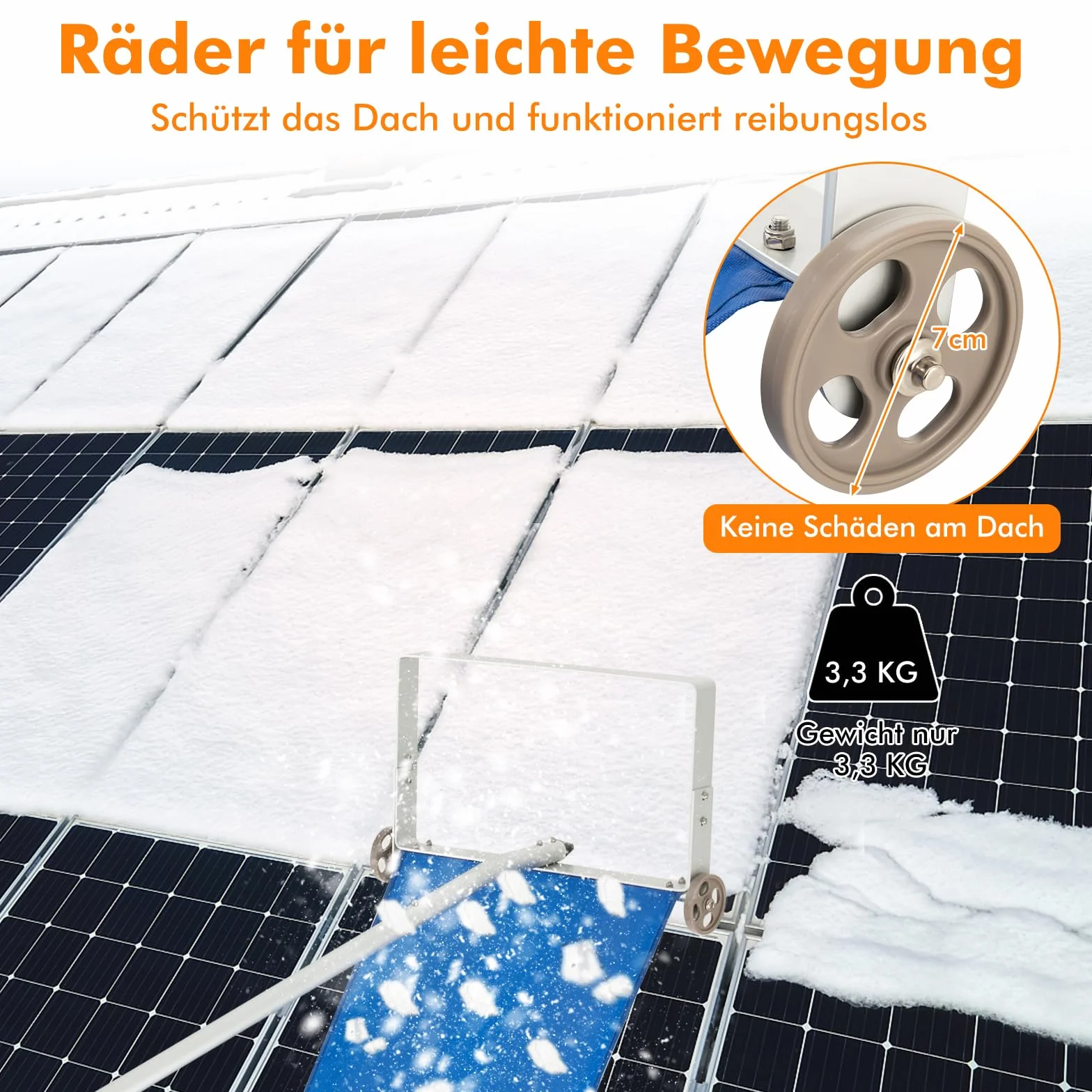 COSTWAY Schneeräumer mit Rollen für Dach, Dachschneeräumer mit Teleskopstiel, rutschfestem Griff, Dachräumer, Schneeschaufel, Schneeschieber aus Aluminium, Einstellbereich 151-611 cm