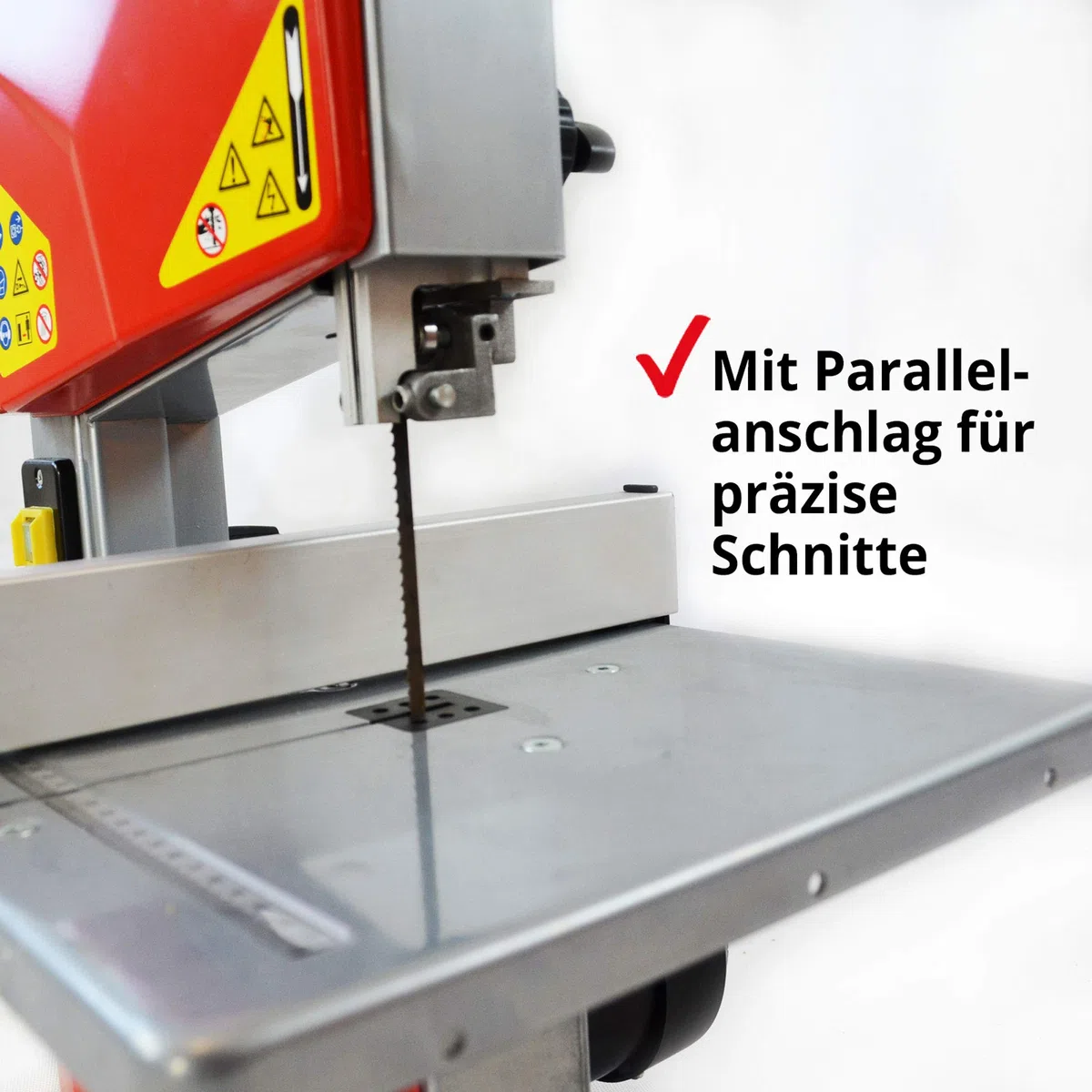 HECHT Bandsäge – 250 Watt Power für Hobby und Profi Arbeiten mit Holz und Metall – max. Schnitthöhe 85 mm, Schnittbreite 195 mm – 1400 mm Band – Führungsschiene/Parallelanschlag