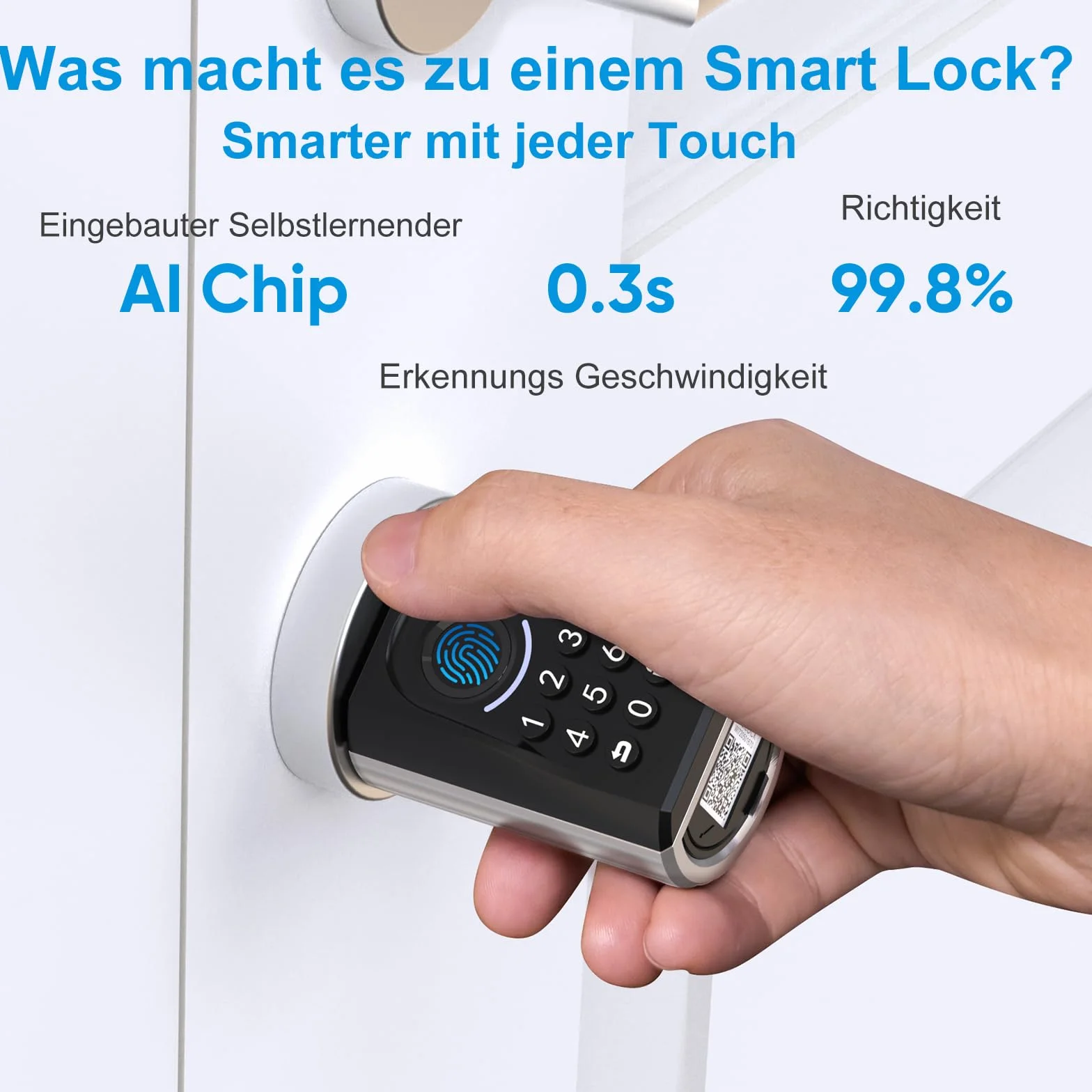 WELOCK ToucA51 Türschloss Fingerabdruck, Passcode Fingerabdruck Schloss Haustür, mit RFID-Karte App, Elektronische Zahlencode Türschloss Verstellbarer Schließzylinder für 30-70mm Tür