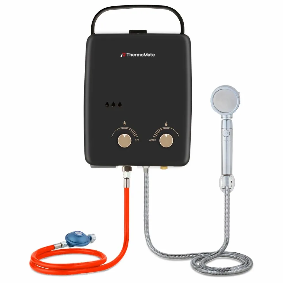 Gas-Wassererhitzer, ThermoMate AZ132B-DE 5L Tragbarer Propan-Wassererhitzer, 50 mbar Tankloser Gas-Durchlauferhitzer für Duschen im Freien, Pferde, Camping, Wohnmobil