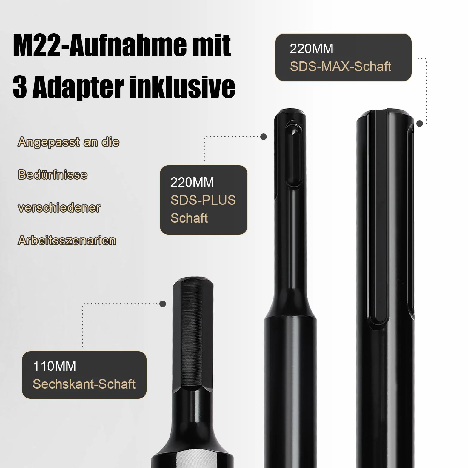 Bohrkrone 50mm Nutzlänge 200mm SDS Plus Schaft 220mm SDS max 220mm Sechskantschaft 110mm Zentrierbohrer 10x240mm für Mauerwerk
