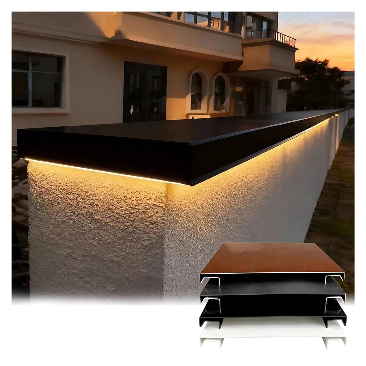 Aluminium Mauerabdeckung Mit Tropfkante, 0,2 Cm, Wandabdeckung Mit LED-Kanal, Anpassbarer Regenschutz Für Stützmauer, Balkon, Fenster, 13-30,5 Cm