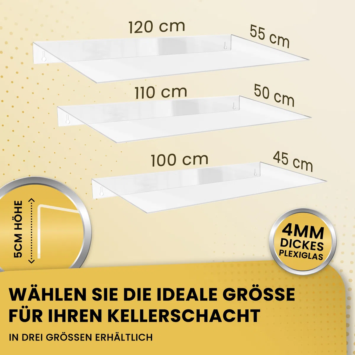 Regenschutz für Lichtschacht aus Plexiglas - Schutz vor Regen, Laub, Schmutz & Schnee - Lichtschachtabdeckung für Kellerschacht - transparente Abdeckung (110x50cm)