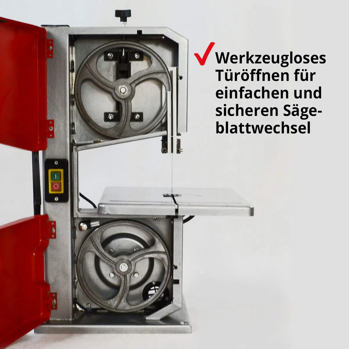 HECHT Bandsäge – 250 Watt Power für Hobby und Profi Arbeiten mit Holz und Metall – max. Schnitthöhe 85 mm, Schnittbreite 195 mm – 1400 mm Band – Führungsschiene/Parallelanschlag
