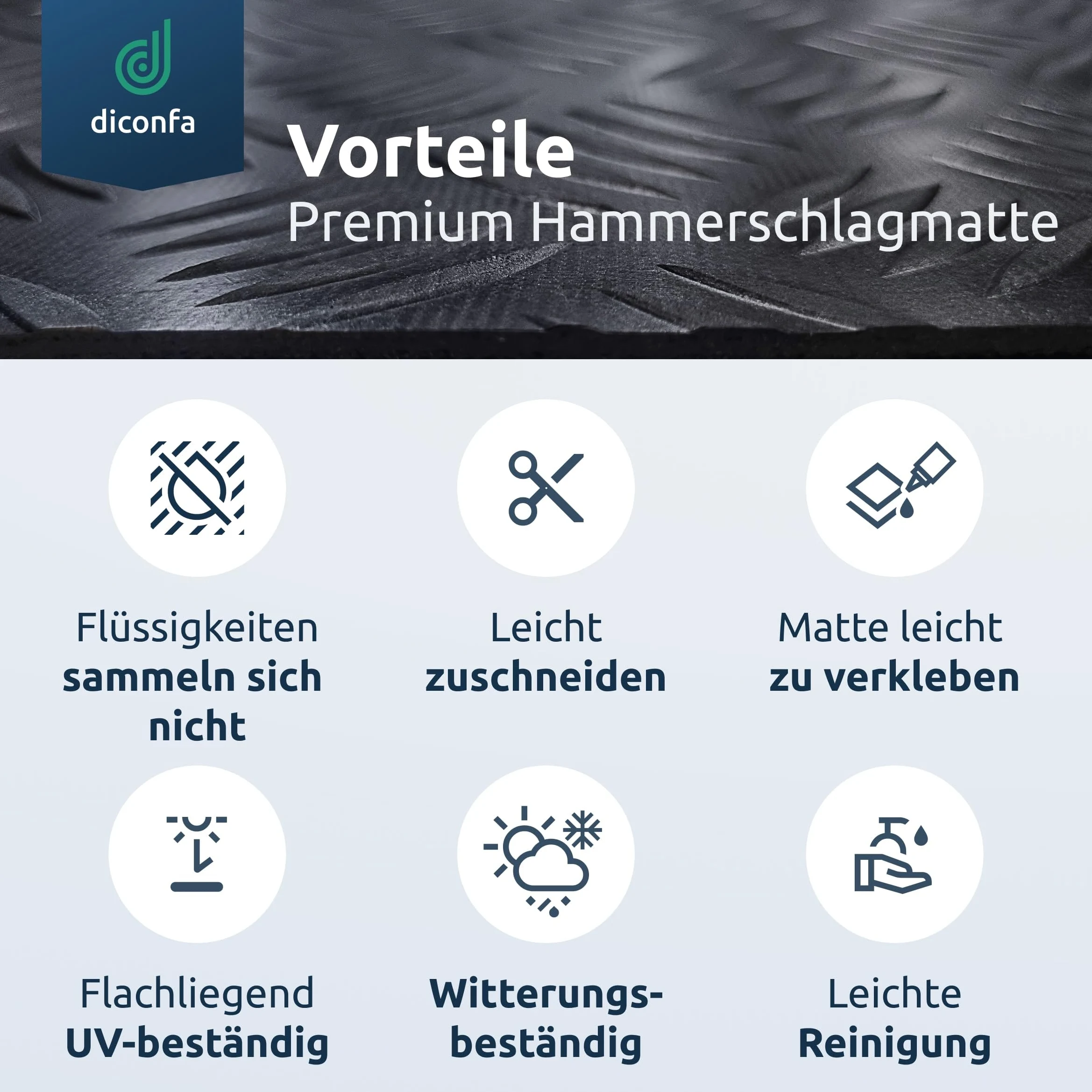 diconfa Gummi-Matte Hammerschlag-Matte 3mm stark - BREITE 0,05m bis 1,6m - LÄNGE 0,05m bis 10m - Auswahl 120 x 135cm (1200 x 1350mm) - UV-stabil geruchsarm rutschfest Riffelblechmatte Riffelmatte