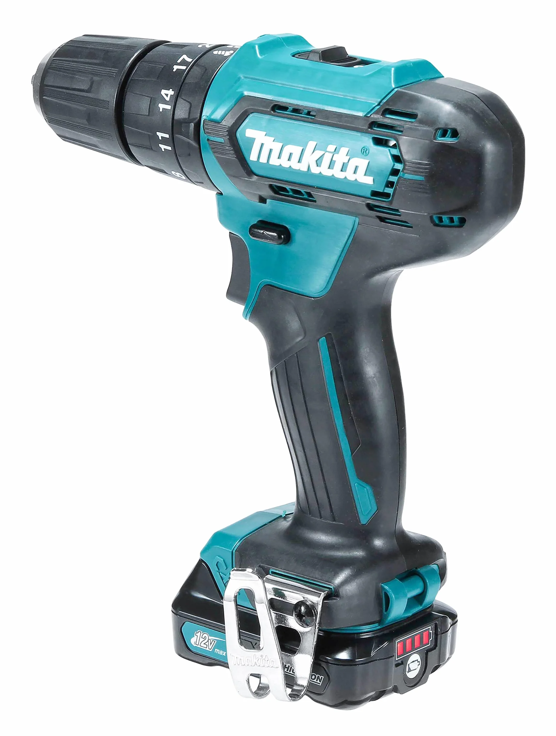Makita HP333DSAX1 Schlagbohrschrauber 12 V Max., 2,0 Ah, 2 Akkus Plus Ladegerät in Transportkoffer, Batteriebetrieben, Blau