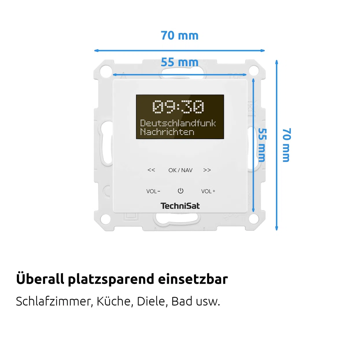 TechniSat DIGITRADIO UP 55 - DAB+ Unterputzradio für die Flexible Montage (DAB, UKW, Bluetooth-Empfang, dimmbares OLED-Display, Weck- und Sleeptimer, 2 Watt, Made in Germany) Frontcover RAL 9016, weiß