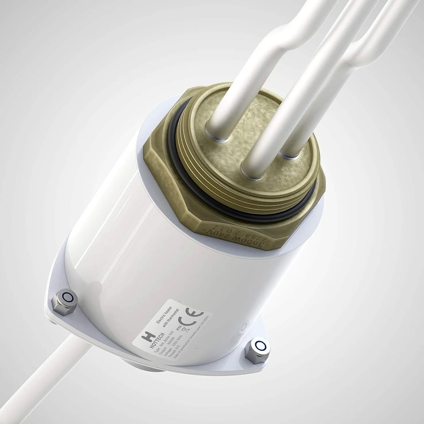 Tauchsieder Heizstab Elektro für Heizkessel Boiler – Heizpatrone mit Uni-Schuko-Stecker und Temperaturregler Wasser Thermostat Wärmetauscher, Weiß, 230 V, 3000 W, 6/4"