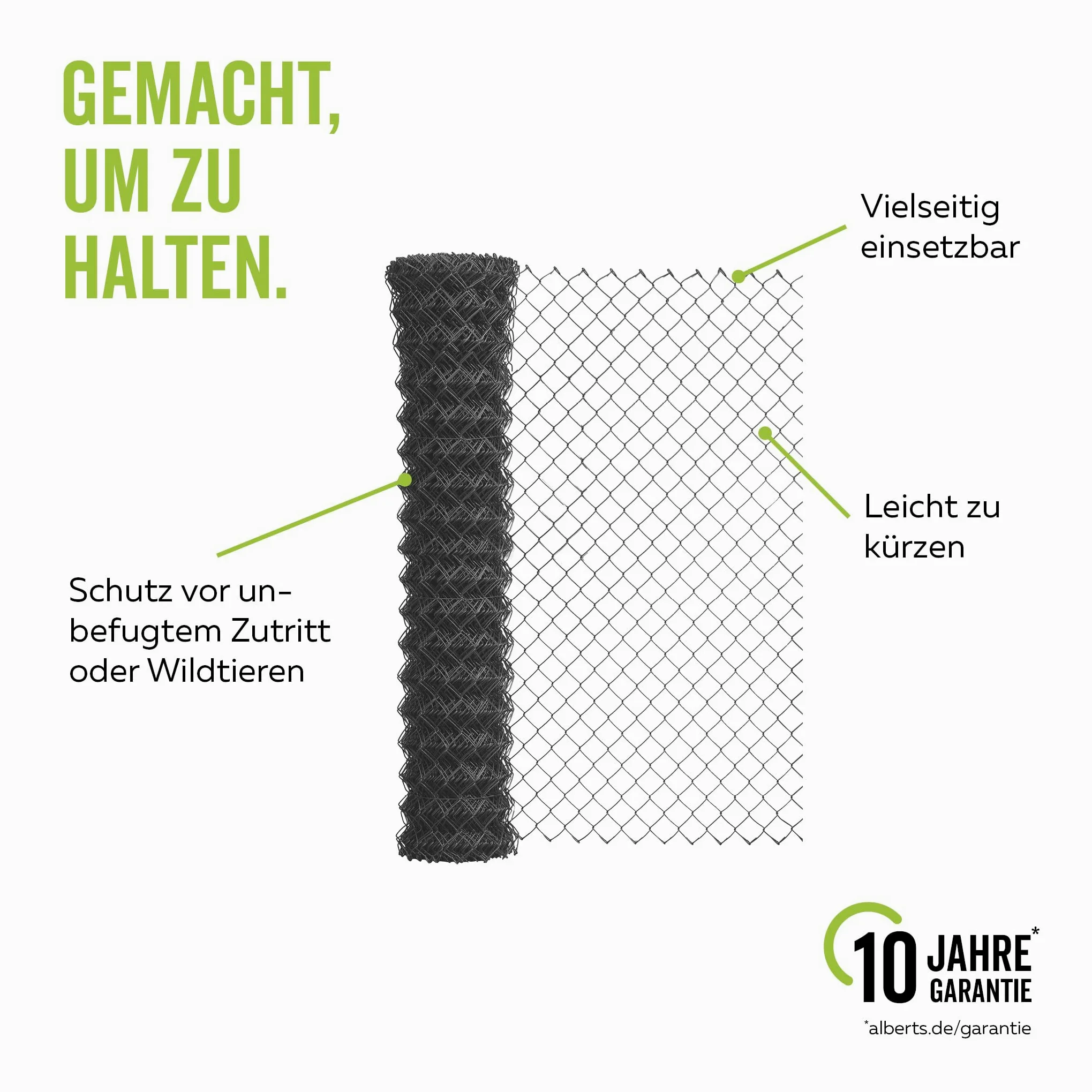 Alberts 604660 Maschendrahtgeflecht | Maschendrahtzaun, Hundezaun, Gartenzaun, Hasendraht | Höhe: 150 cm, Länge: 15 m, Draht-Ø 2,6 mm | Anthrazit