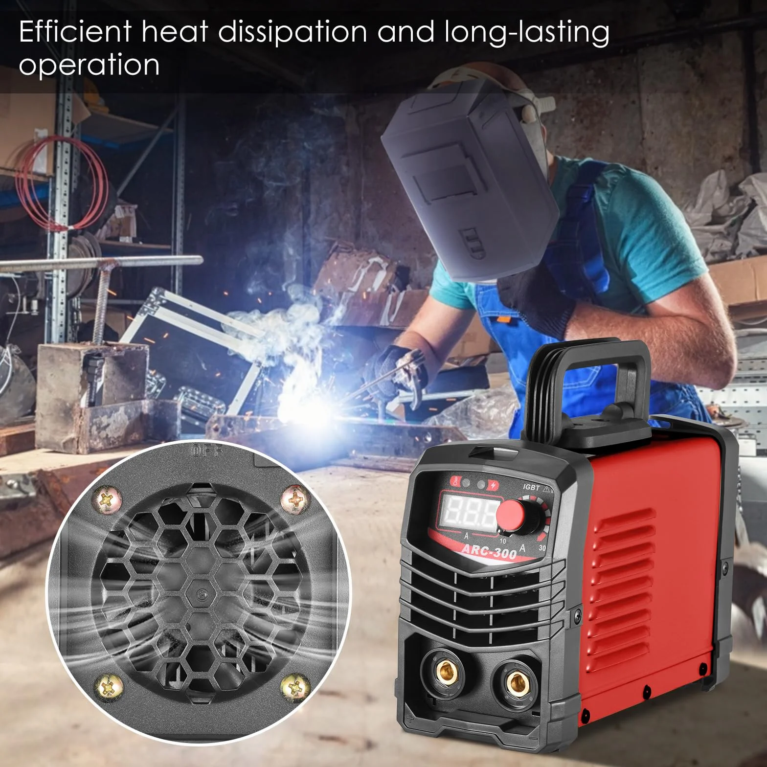 IGBT Inverter Schweißgerät 300A ARC MMA Elektroden Schweißgerät mit LCD Display tragbar 220V inkl. Schweißbrenner Masseklemme Schutzbrille Handschuhe Bürste und Stabelektroden-Rot