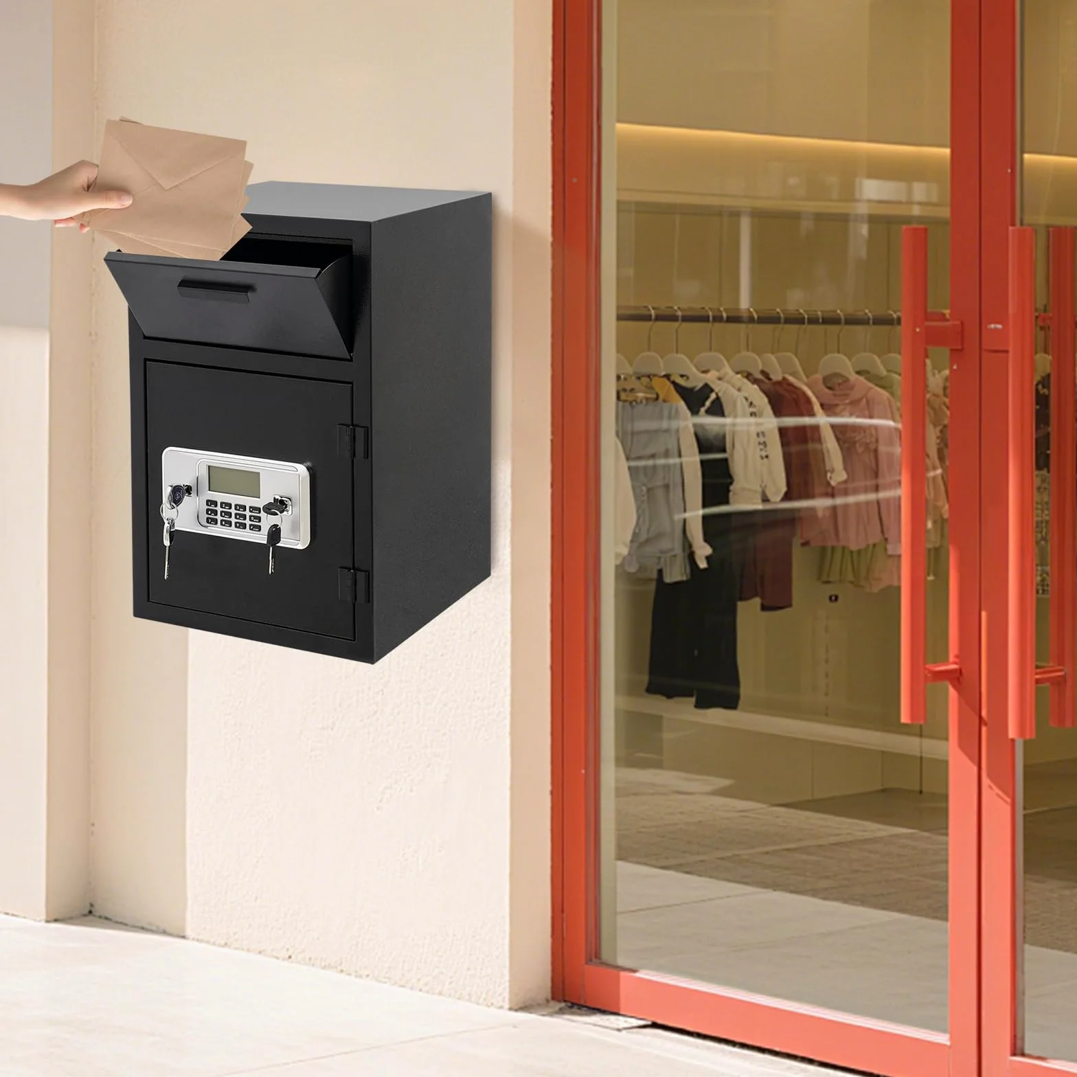 Safe Tresor aus Stahl, Einwurfschlitztresor, Safe Tresor Mit 90° Einwurfschlitz, Einwurftresor Falltresor, Möbeltresor Feuerfest Bargelddepot für Bargeld Bankbelege