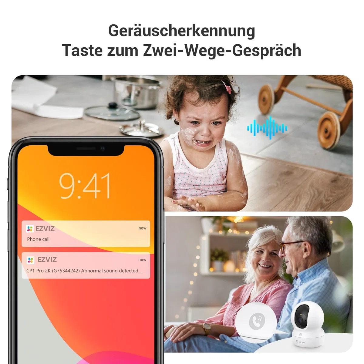 EZVIZ WLAN Türspion und Innenkamera Set, Video-Türklingel CP4 mit Touch-Farbbildschirm & Bewegungsmelder, PTZ Kamera CP1 Pro 4MP mit Personenerkennung & Farbnachtsicht, CP4 und CP1 Pro 2K+