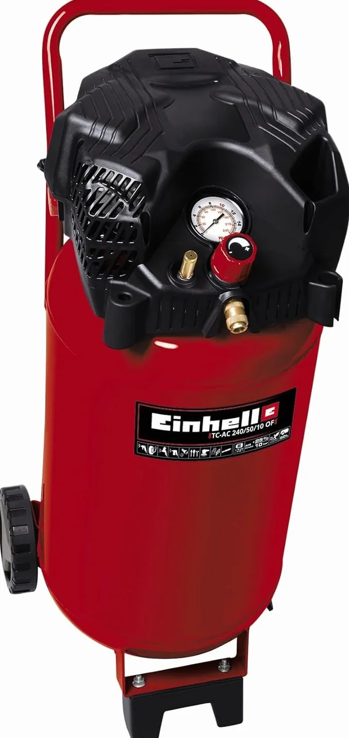 Einhell Kompressor TC-AC 240/50/10 OF (1500 W., max. 10 bar, 50 l-Tank, 240 l/min Ansaugleistung, Motordrehzahl 18000 min^-1, Druckminderer, Manometer, ölfrei)