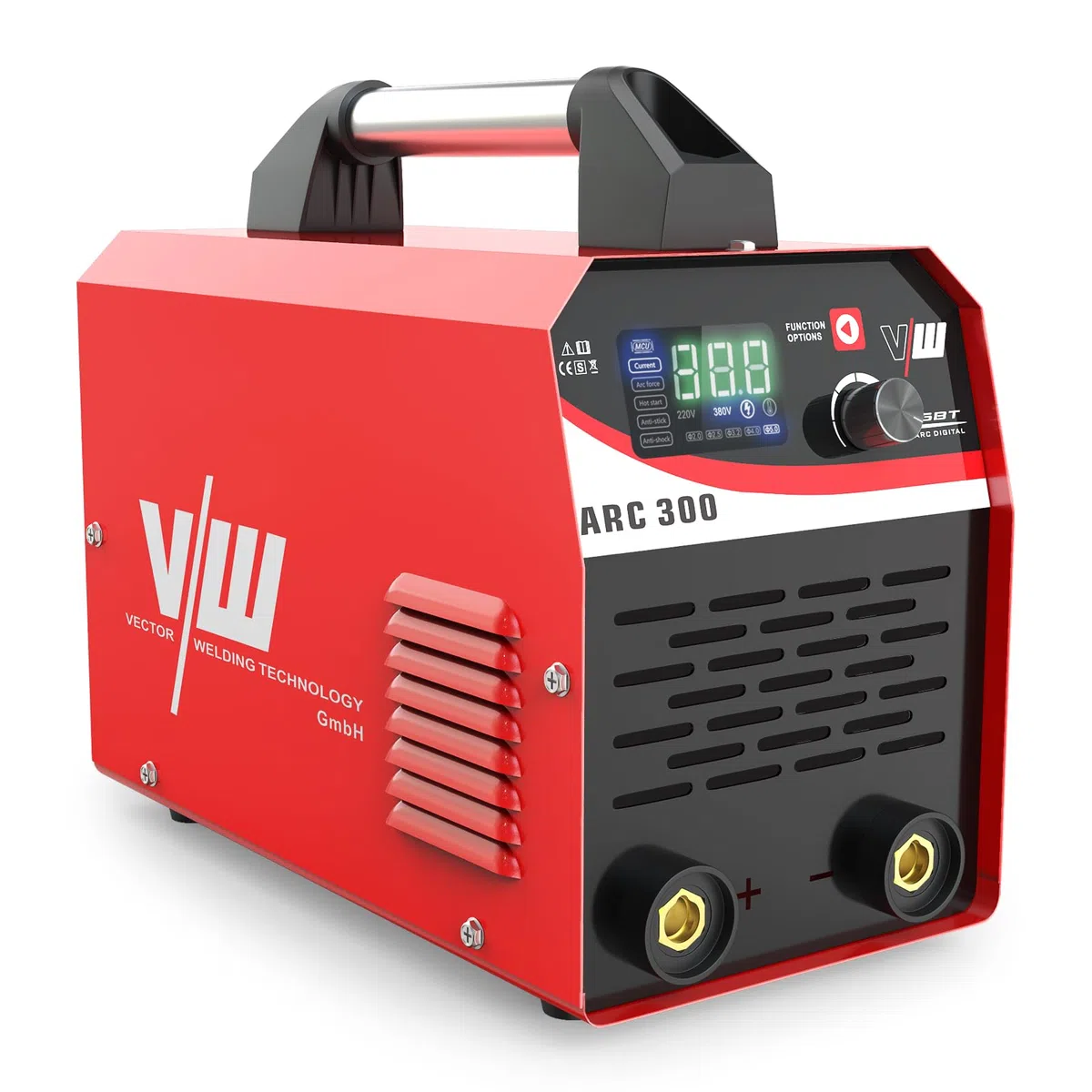VECTOR WELDING 300A Elektroden Schweißgerät, ARC/MMA IGBT Inverter Schweißgerät mit Heißstart, Anti-Sticking und Überhitzungsschutz für Profis, ARC 300, Inklusive 10 x Schweißelektroden