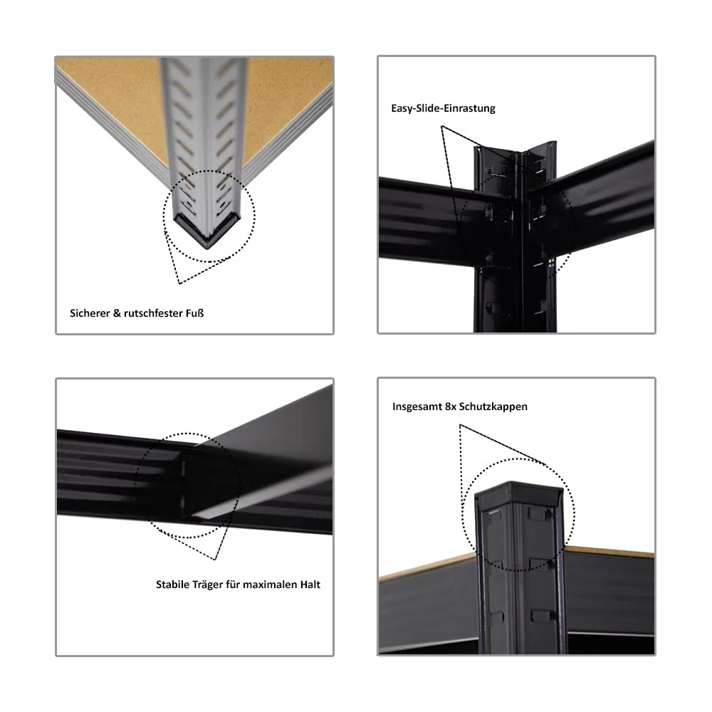 PROREGAL Mega Deal Schwerlastregal Ragnar 180x90x40 cm mit Fachlast 175kg Schwarz Garagenregal Kellerregal Werkstattregal Lagerregal Steckregal