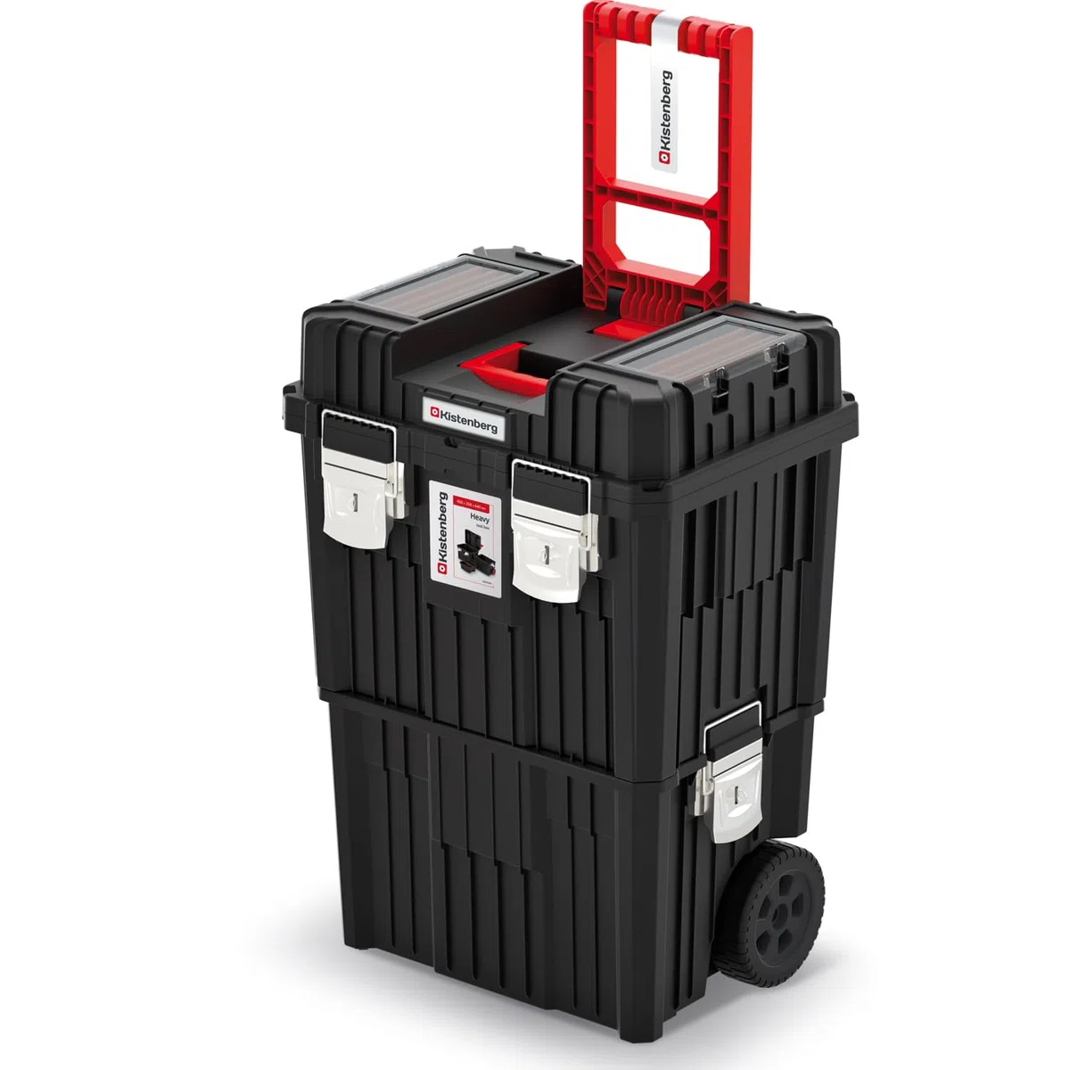 Kistenberg 2 in 1 Werkzeugtrolley Werkzeugkiste Werkzeugkasten Werkstattkoffer Rollende Werkstatt (Klemmverschlüssen, Organizer im Deckel, Staubdicht, 450 x 360 x 640 mm (Mit Metall-Verschluss)