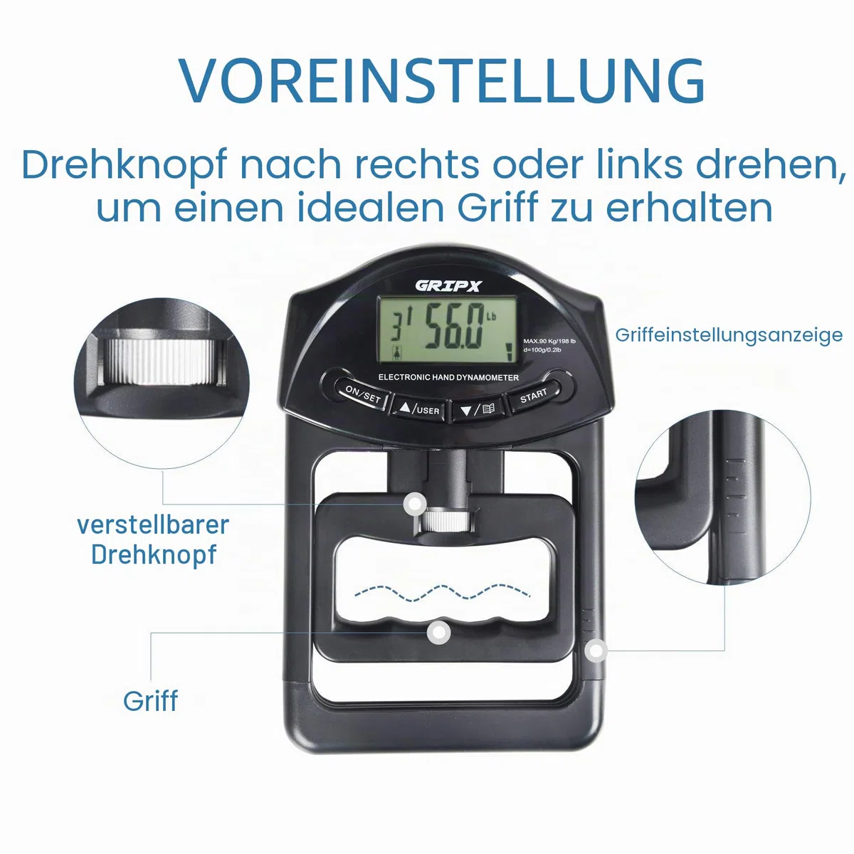 Digitaler Handdynamometer Griffstärke-Messgerät Automatische Erfassung der elektronischen Griffkraft 198 lbs / 90 kg