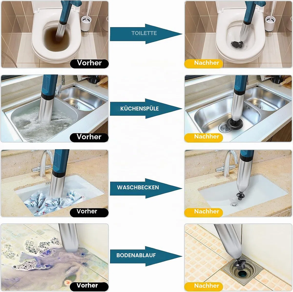 Rohrreiniger Druckluft, Pressluft rohrreiniger, toilette verstopft,rohrreinigungspumpe,WC abflussreiniger pumpe 4 in 1 Drucktoiletten-Entstörer für Toilette/Waschbecken/Badewanne