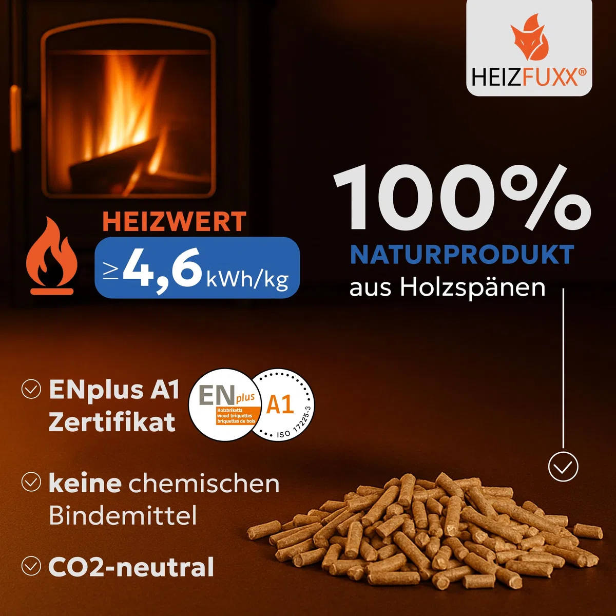 HEIZFUXX Holzpellets Blue 6mm ENplusA1-975kg (65 x 15kg) - Weichholz