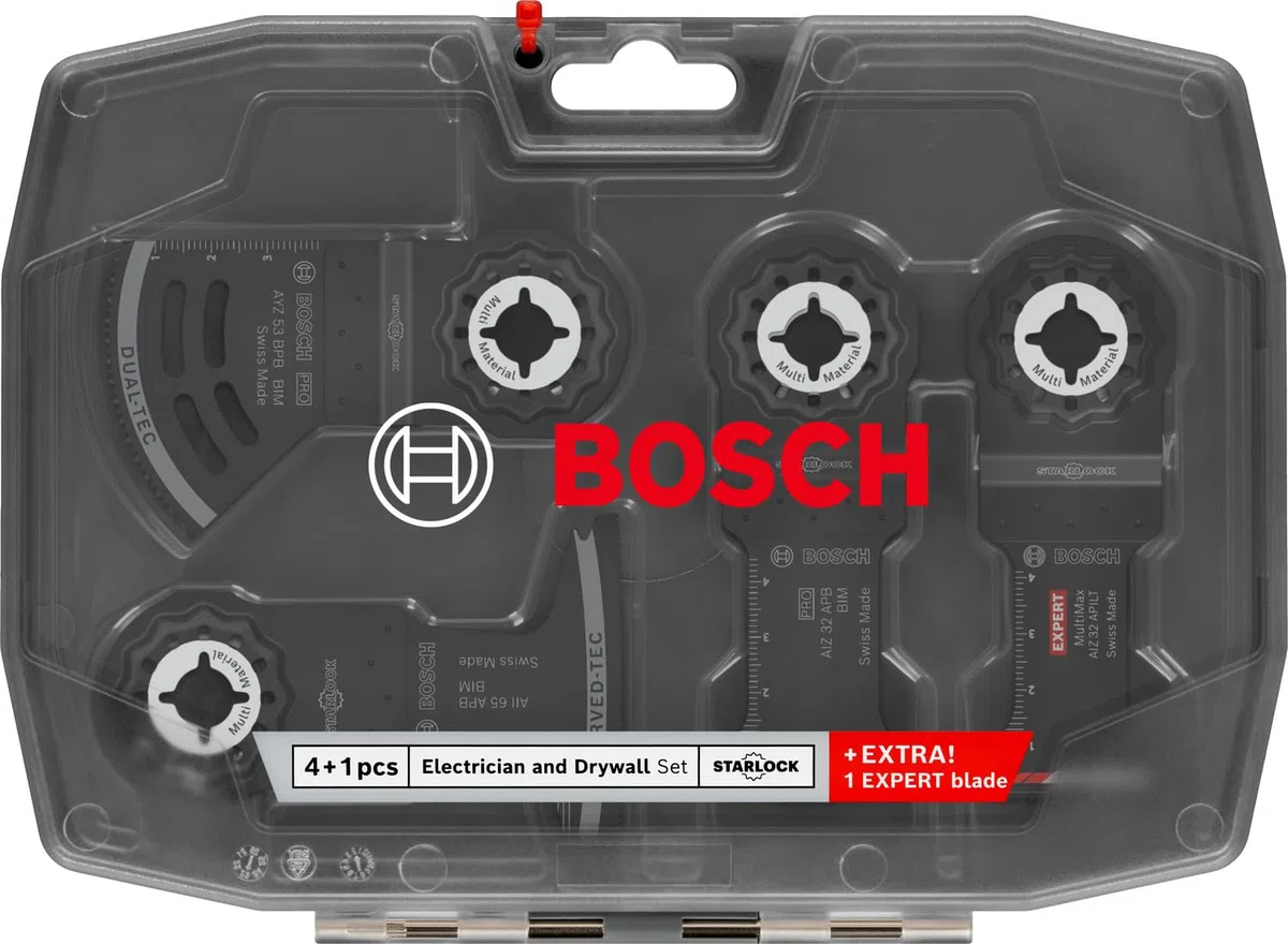 Bosch 5x Elektriker und Trockenbauer Set, 5-tlg. (für Holz mit Nägeln, Faserkunststoffe GFK, CFK, 200 x 120 mm, Professional Zubehör Multifunktionswerkzeug)