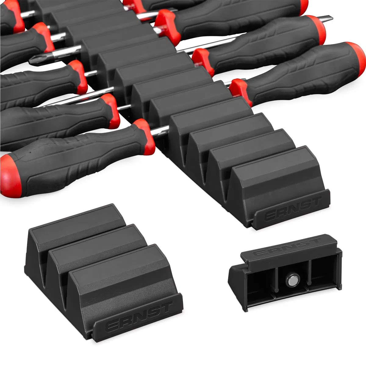 Ernst Manufacturing Modularer Schraubendreher-Organizer für 26 Werkzeuge mit Magnetfuß Schwarz