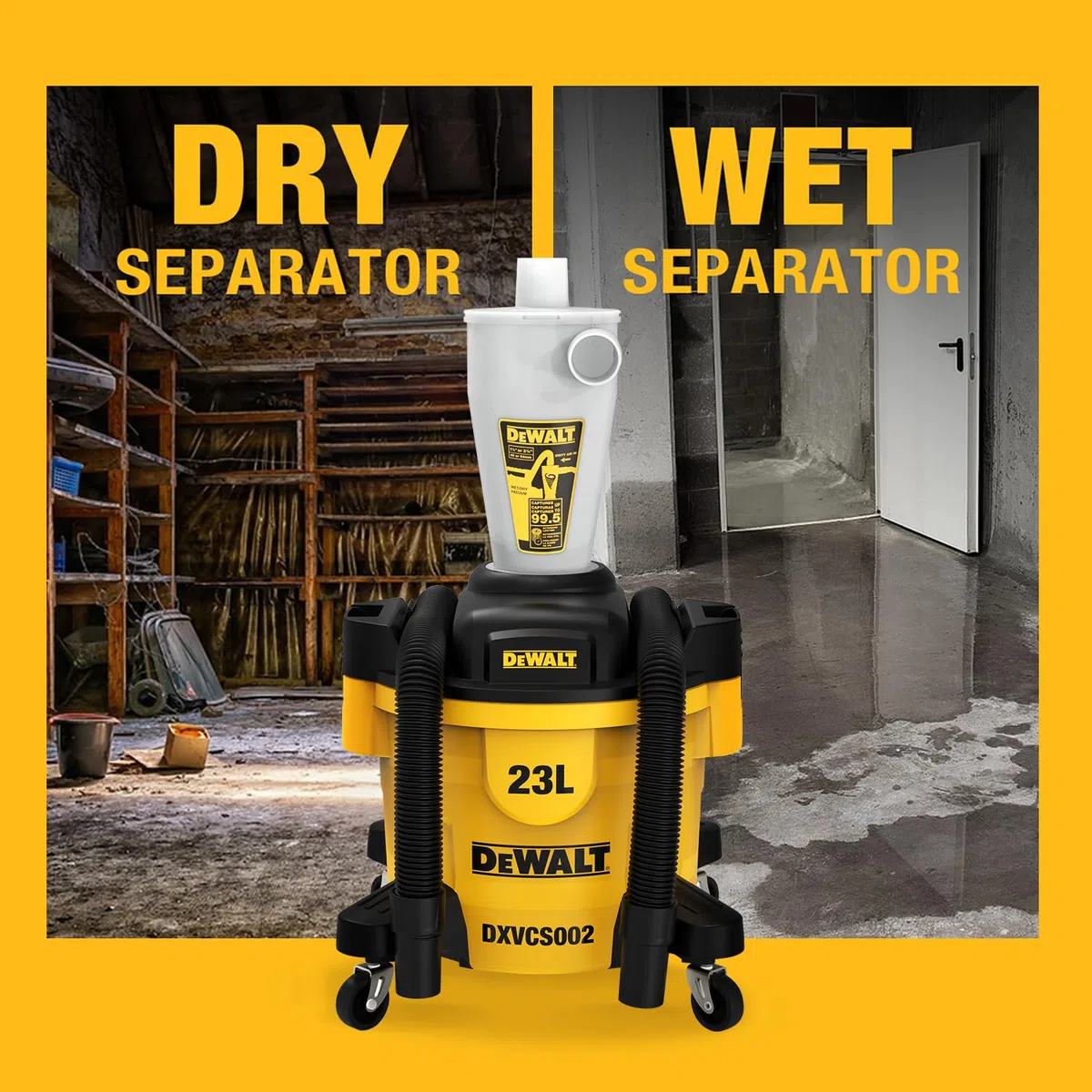 DEWALT Zyklon Staubsauger Filter Pulver Staubsammler Filter Zyklonabscheider Absaugung Werkstatt mit 23L Staubtank DXVCS002