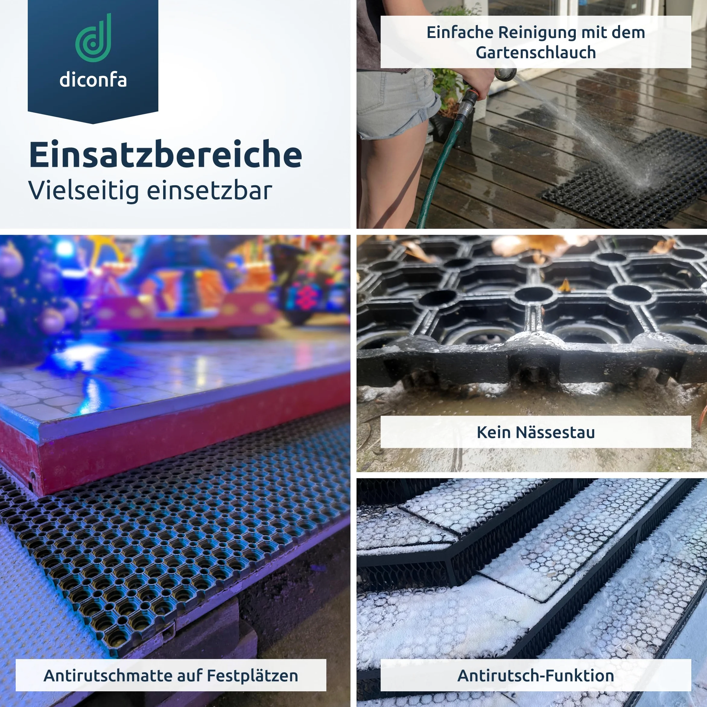 diconfa Ringgummimatte NACH MAß - BREITE: 400mm bis 1500mm - LÄNGE: 0,2m bis 10m ==> 1m x 0,96m (100cm x 96cm) - Schmutzfangmatte rutschfest Paddockmatte Gummimatte Lochmatte Wabenmatte