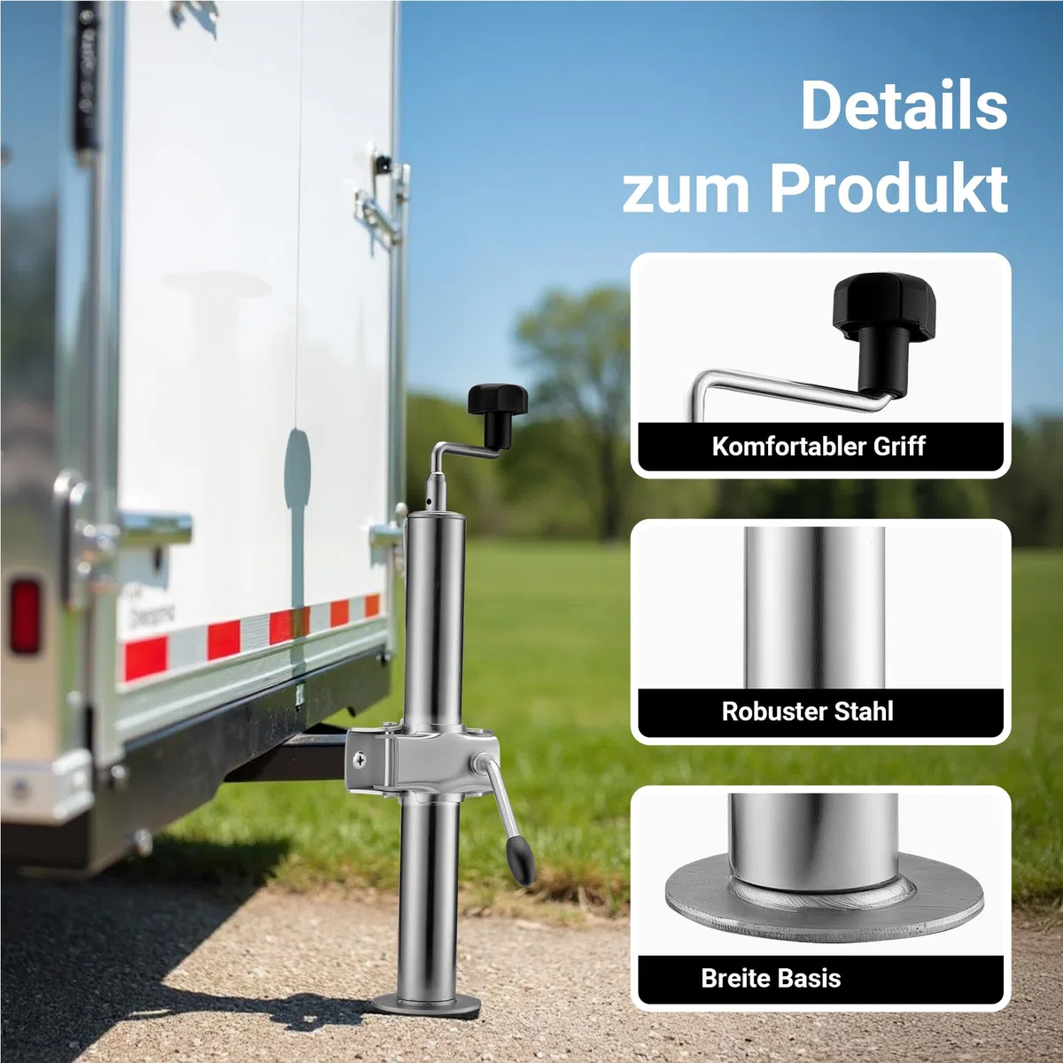 XPOtool Anhängerstütze 2 Stück, höhenverstellbar 510-760 mm, 130 x 90 x 760 mm, Abstellstütze mit 2 Klemmhaltern Ø 48 mm, Anhänger