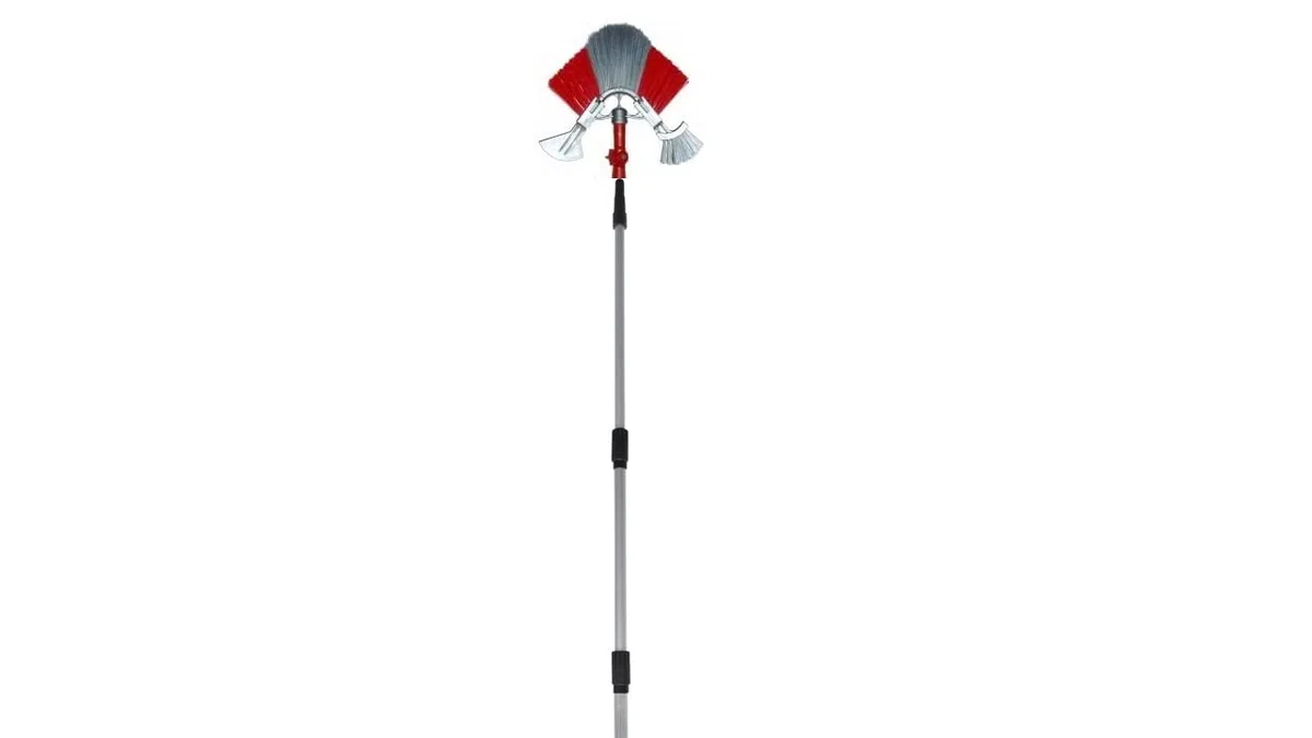 Fassadenbesen- Spinnenbesen - Dreieckbesen - Dachrinnenreiniger ausziehbar von 180 cm auf 480 cm inkl. Rinnenbürste und Laubschieber (abnehmbar)