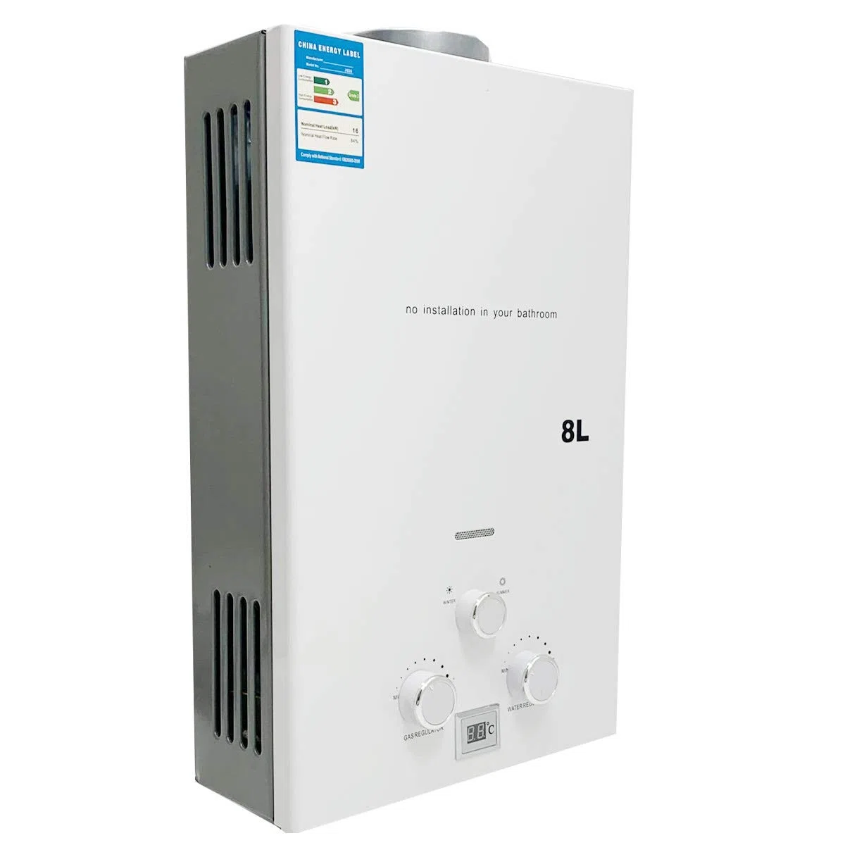 8L 16KW Tragbarer Gas Durchlauferhitzer Propangas Campingdusche für Dusche im Außenbereich Dusche Bad Warmwasser Camping Dusche LPG Warmwasserbereiter Warmwasser Tankless Instant, Weiß