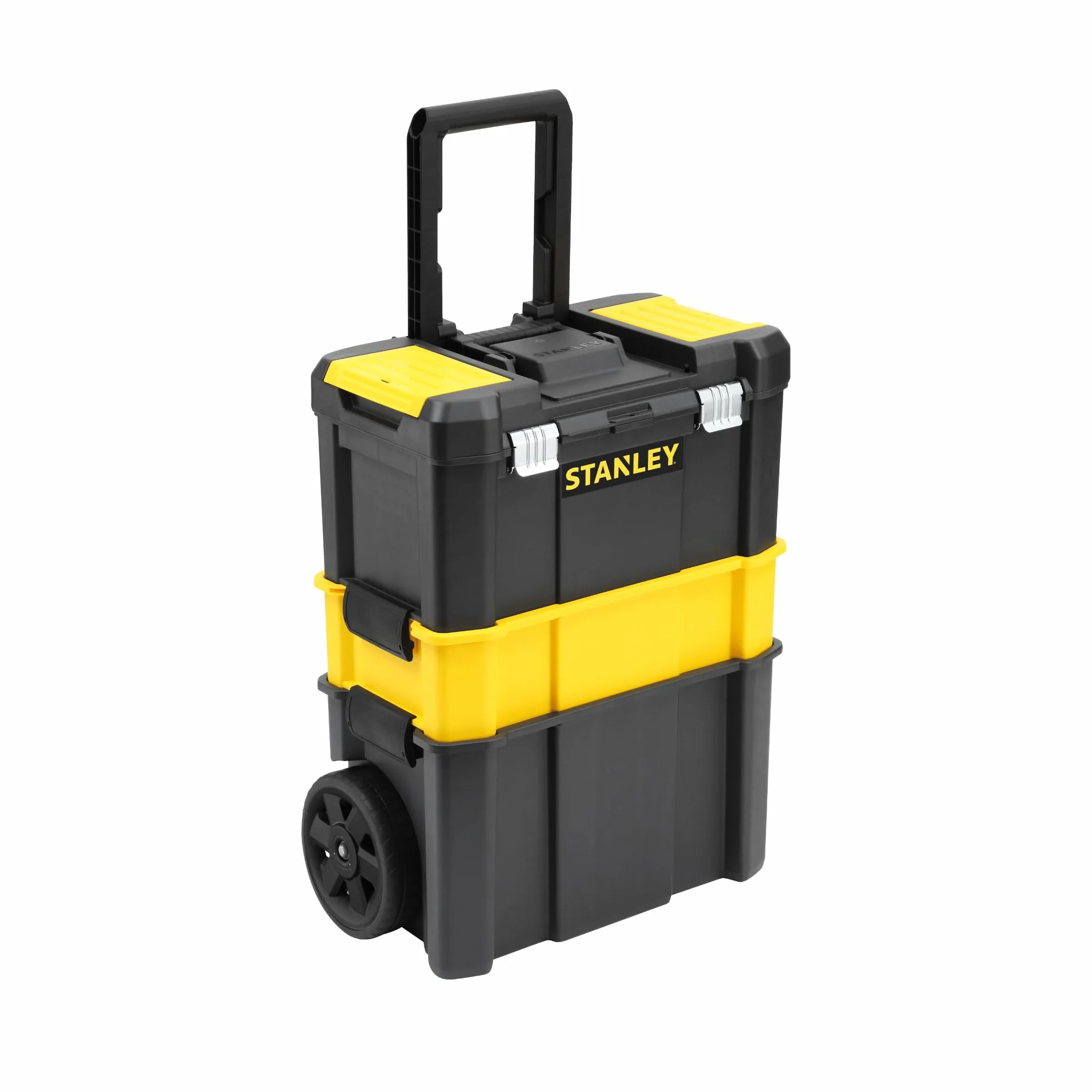 STANLEY Essential Rollende Werkstatt (3-in-1 stapelbare Boxen, leerer Werkzeugkasten, belastbar bis zu 20kg, mit Metallverschlüsse, Organizer für Kleinteile im Deckel) STST1-80151
