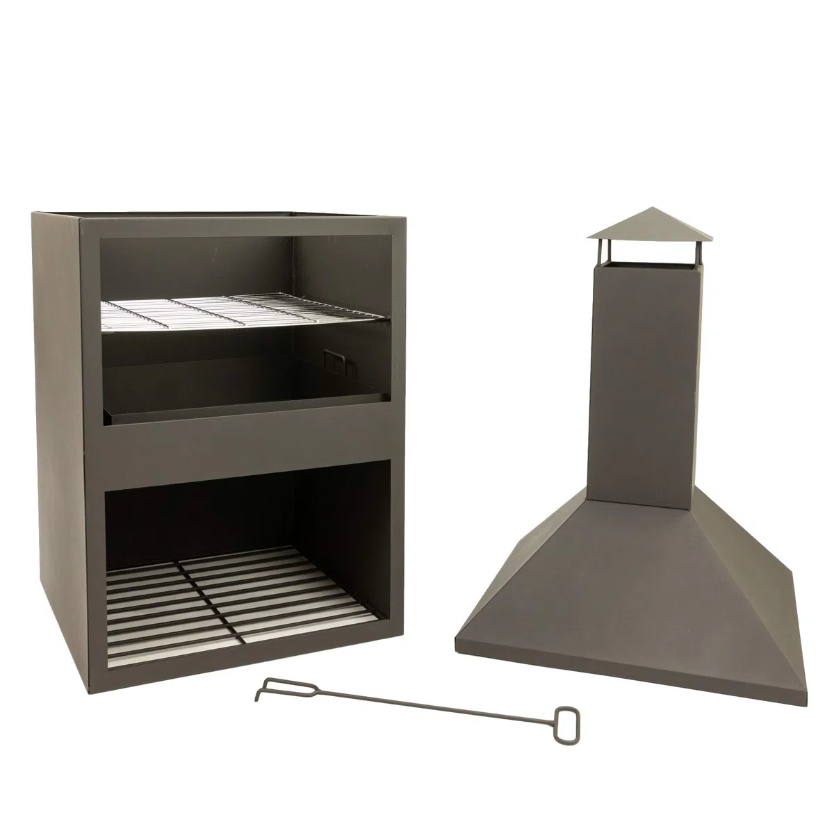 MaxxGarden Helios Garten Kamin - Terrassenkamin - Outdoor Gartenkamin - Terrassenofen - Mit Holz Ablageort - Mit Schornstein - zum Entspannen - 118 x 45 cm - Schwarz