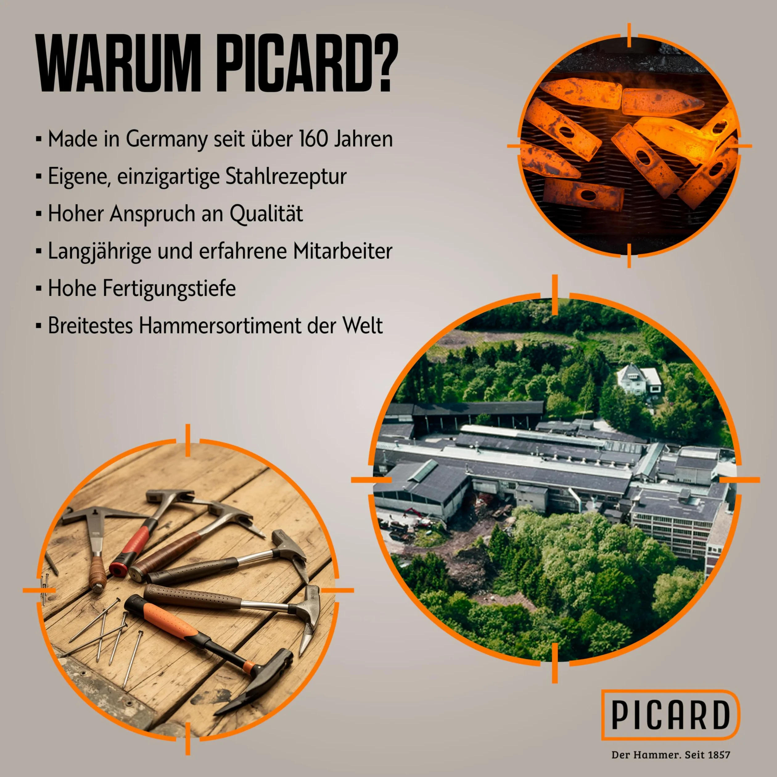 PICARD Schweifhammer Nr. 175 ES 500g | Profi-Qualität für Dachdecker-Dachklempner | Robust & Präzise | Ergonomischer Eschenstiel | Hammerschlag-Grau | Spezialstahl | Made in Germany seit 1857