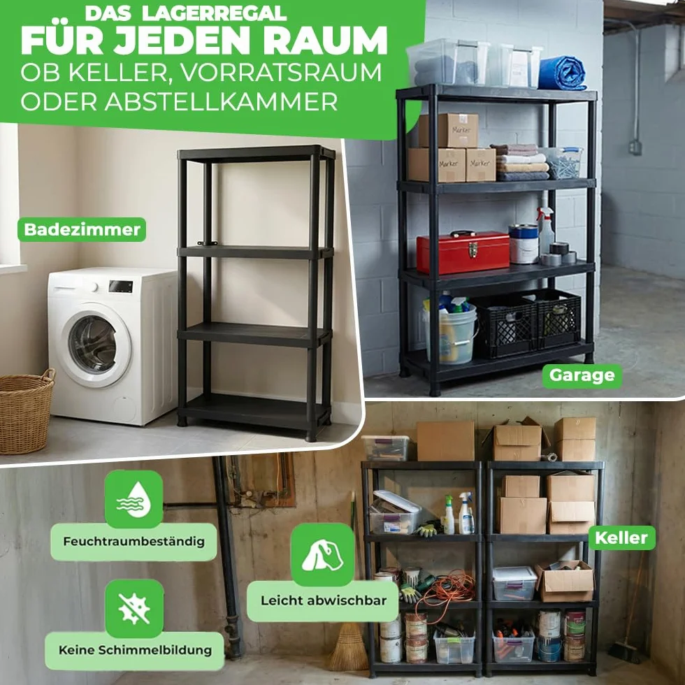 Ondis24 Steckregal 60 x 30 x 131 (H) cm, 4 Böden, Kunststoffregal, Schwerlastregal, bis zu 80 kg, Regal, Lagerregal (2 Stück)