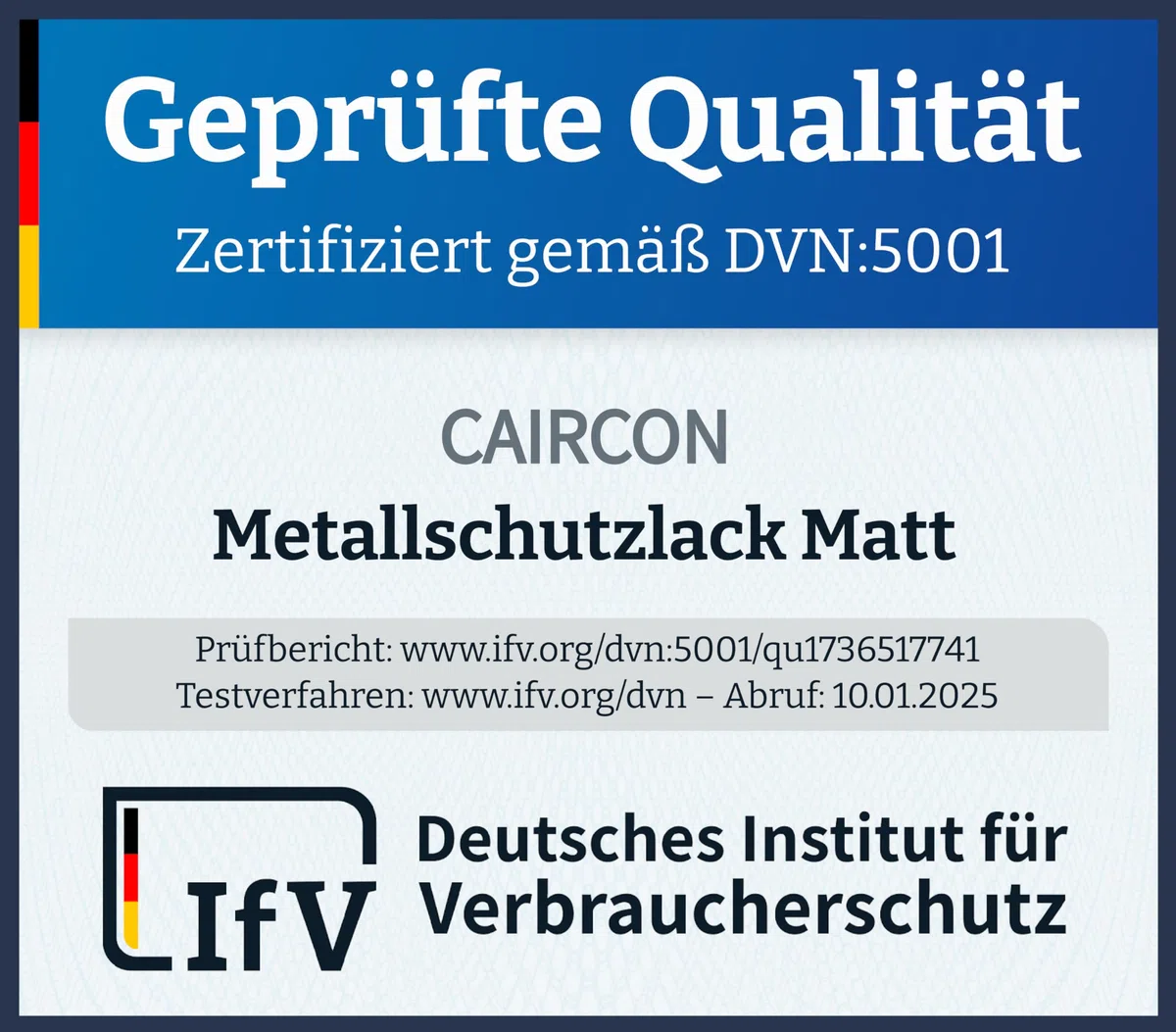CAIRCON Metallschutzlack MATT 3in1 Metallfarbe Metalllack Rostschutzfarbe Schwarz - 2,5L
