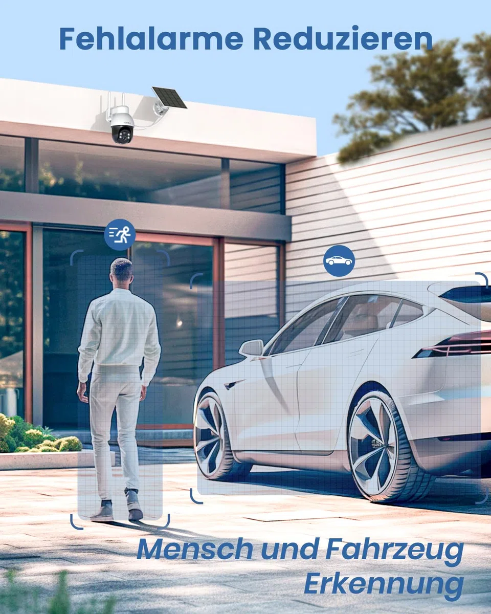 aosu 3K Überwachungskamera Aussen Akku Solar, 5MP Kabellose WLAN-Überwachungskamera für den Außenbereich zur Haussicherheit, 360° Panoramisches PTZ, Automatische Verfolgung, Nachtsicht, 2 STK