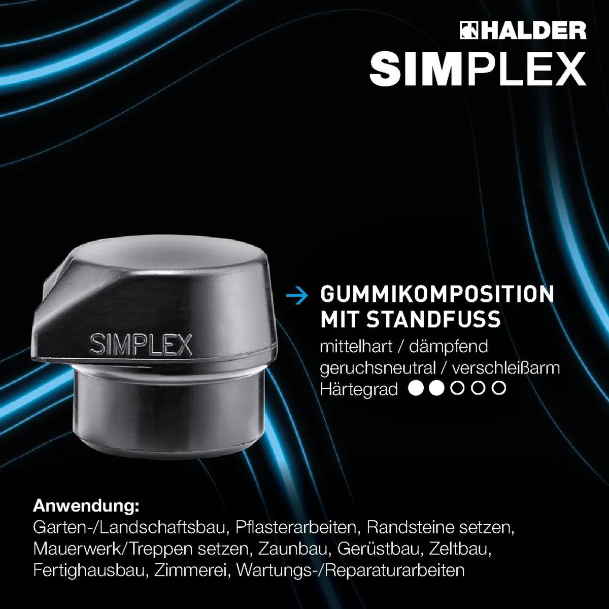 HALDER-Plusbox Galabau, SIMPLEX-Schonhammer D60, Gummikomposition mit Standfuß/Superplastik plus STABILA Wasserwaage | 3027s024