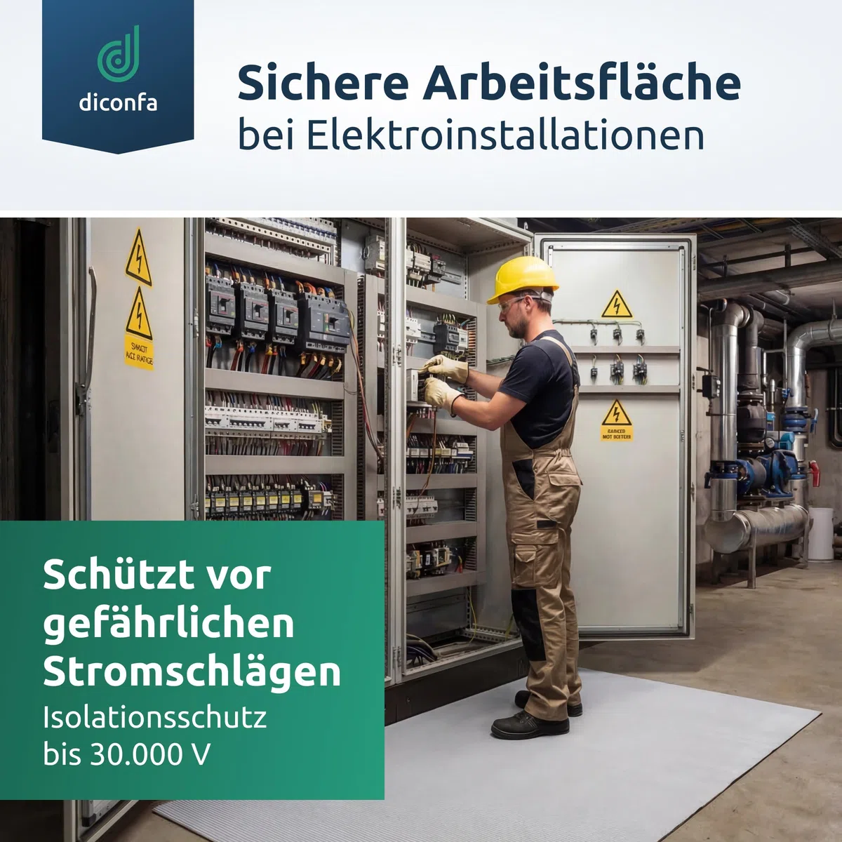 diconfa Elektriker Gummimatte Isoliermatte VDE 3mm grau bis 30000 Volt - BREITE 0,1m bis 1,2m - LÄNGE 0,05m bis 10m - Auswahl 100cm x 205cm - Standort Schutzmatte Bodenbelag elektrisch isoliert