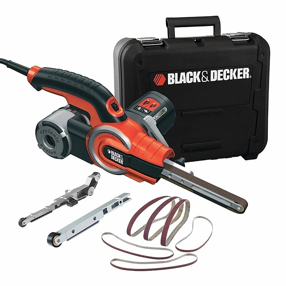 BLACK+DECKER Bandschleifer KA902EK-QS – für Holz, Metall, Stein, mit Absaugvorrichtung, ideal für schwer zugängliche Stellen