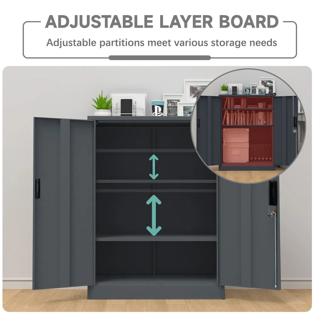 Metallschrank absperrbar mit 2 verstellbaren Regalen (90x80x40cm) - Stahlschrank für Büro, Garage & Haushalt | 50kg Tragkraft pro Regal (Dunkelgrau, 90x80x40cm)