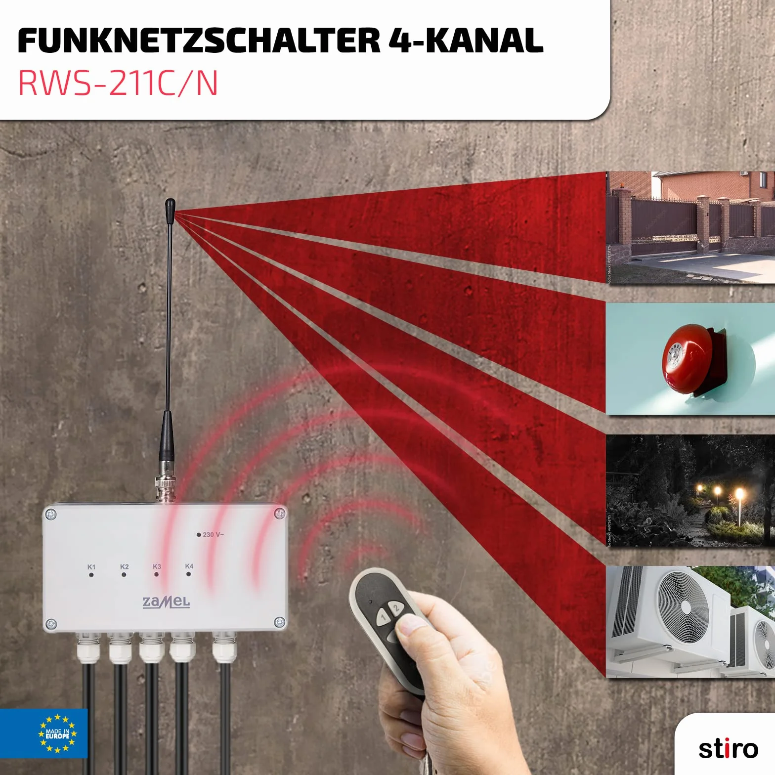 ETERO Funkschalter Set mit Sender, 4-Kanal, RWS-211C/N