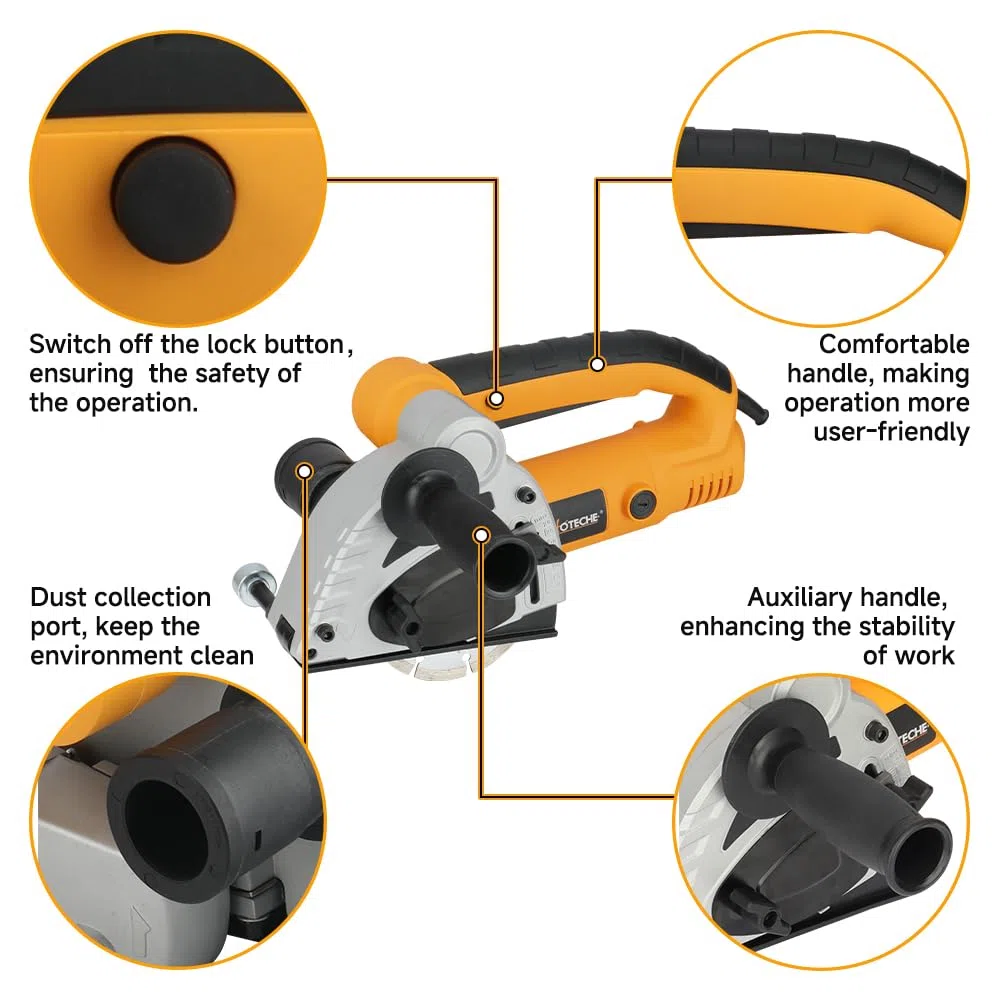 Hoteche 125mm 1500W Grabenfräse | Kupferdrahtmotor, Weichstart, 8500RPM, Mit 2 Diamant - Scheiben, in Farbschachtel